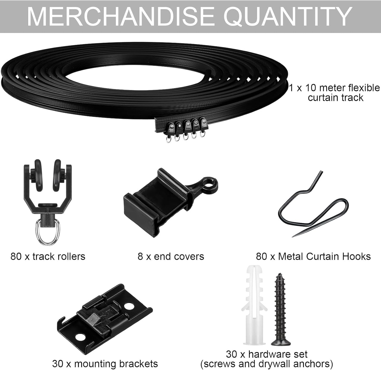 Jetec Curtain Tracks Ceiling Flexible Curtain Track Bendable Rail Curved Wall Mounted for Living Room Bedroom Divider Rod RV(10 Meter/ 32.8 Feet,Black)