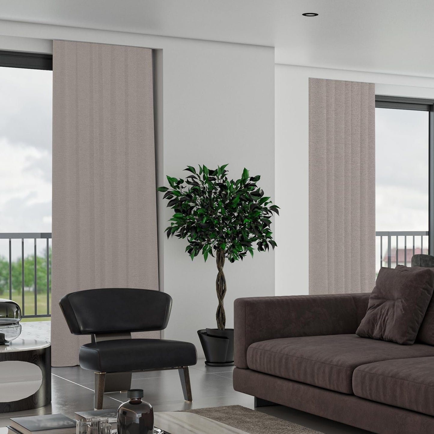 SmartWings Automatic Curtain Opener with Drapery, Motorized Vertical Blinds with Remote, Electric Closet Doors Sliding Panels Compatible with Alexa Google Homekit, 90% Blackout Dove