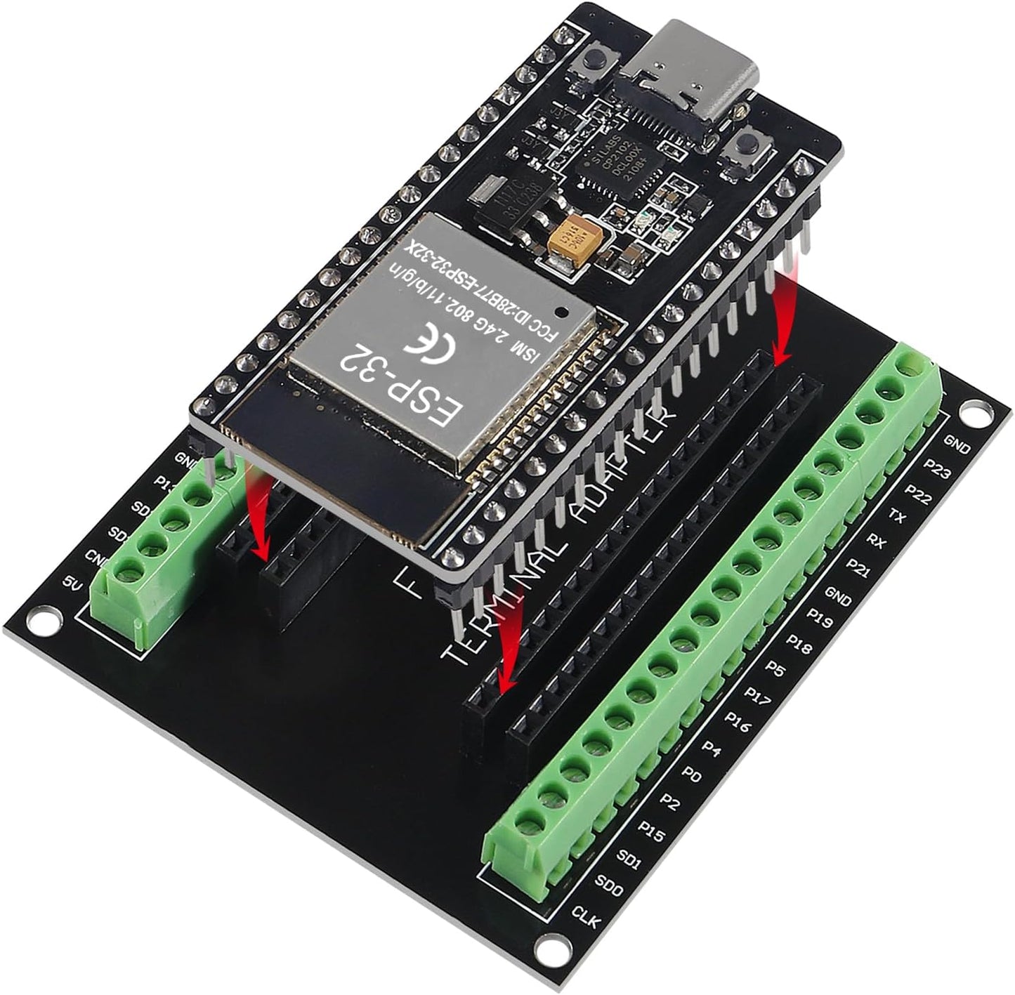 3 Set ESP32 Development Board Type C 38Pin Narrow Version WiFi + Bluetooth Microcontroller ESP-32 ESP-32S Board ESP-WROOM-32 with ESP32 Breakout Board GPIO 1 into 2 Terminal Screw Board