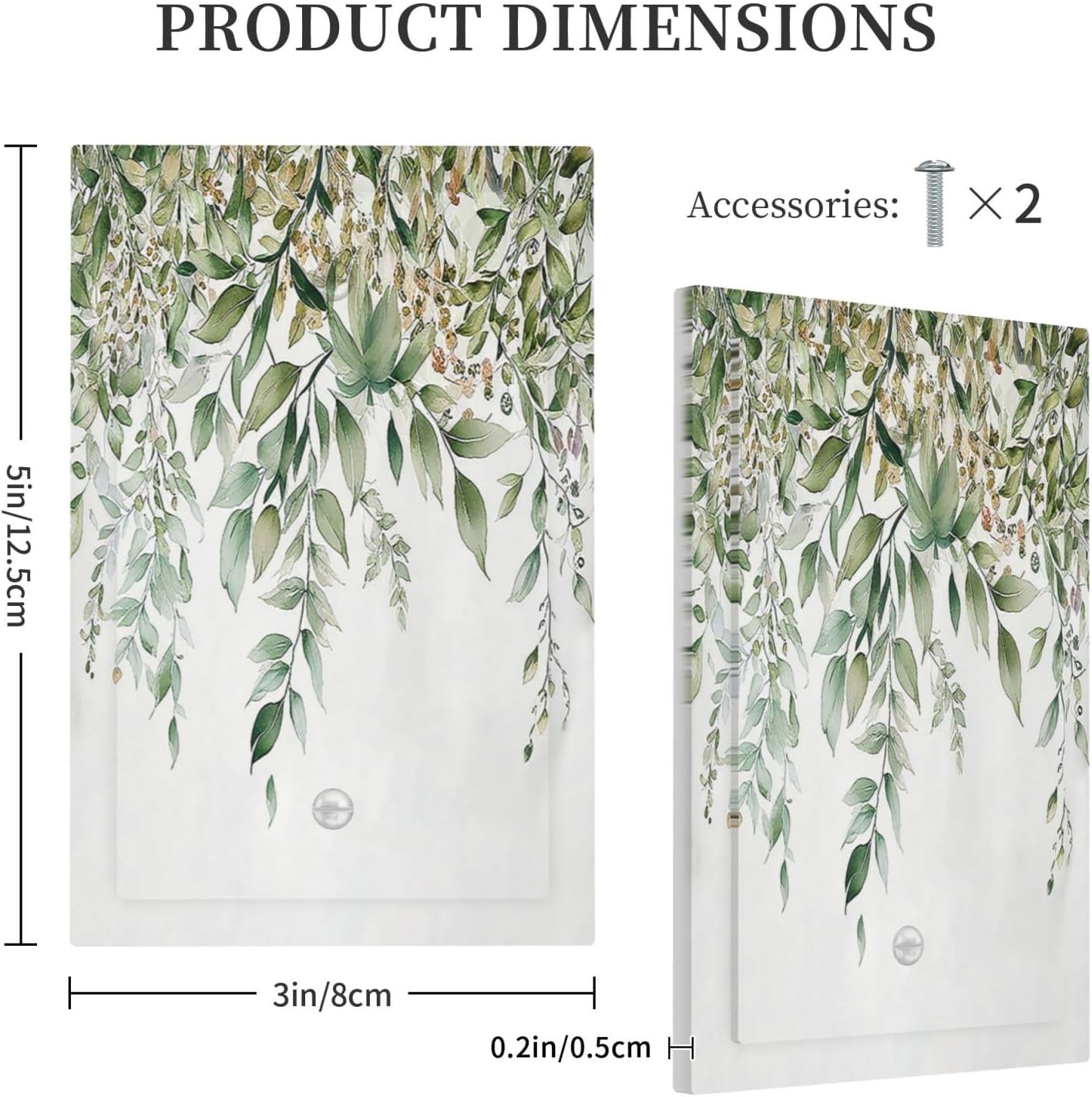 Light Switch Cover Plate Sage Green Eucalyptus Watercolor Plant Leaves 1 Gang No Device Blank Electrical Wall Plates Faceplate Decorative Switch Plate for Bedroom Bathroom Decor
