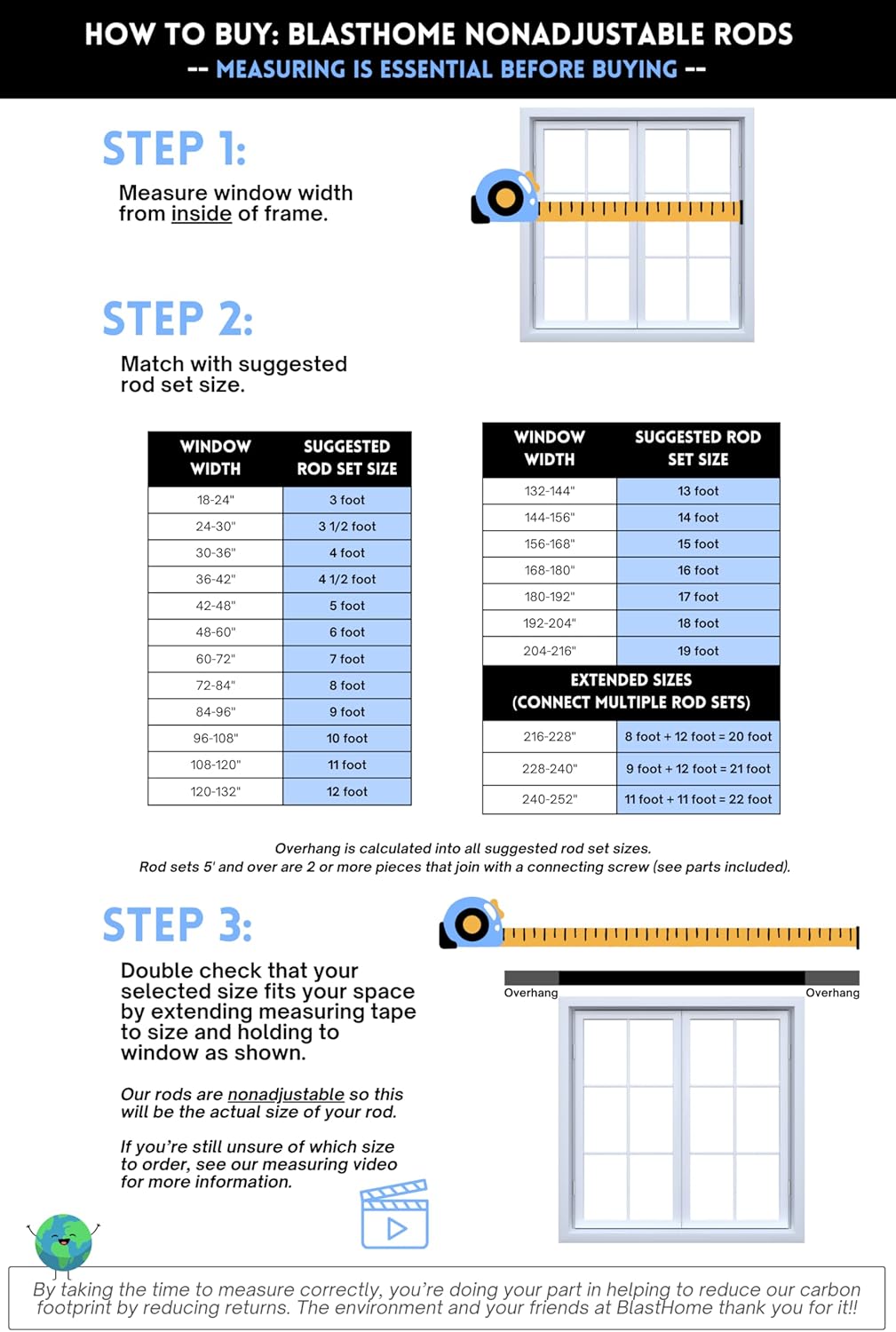 BlastHome® Non-Adjustable Luxury Extra Long Curtain Rod, 1 ¼” Rod Set, 16 foot Fixed Length (Four Rods Connect for a Seamless Look), White