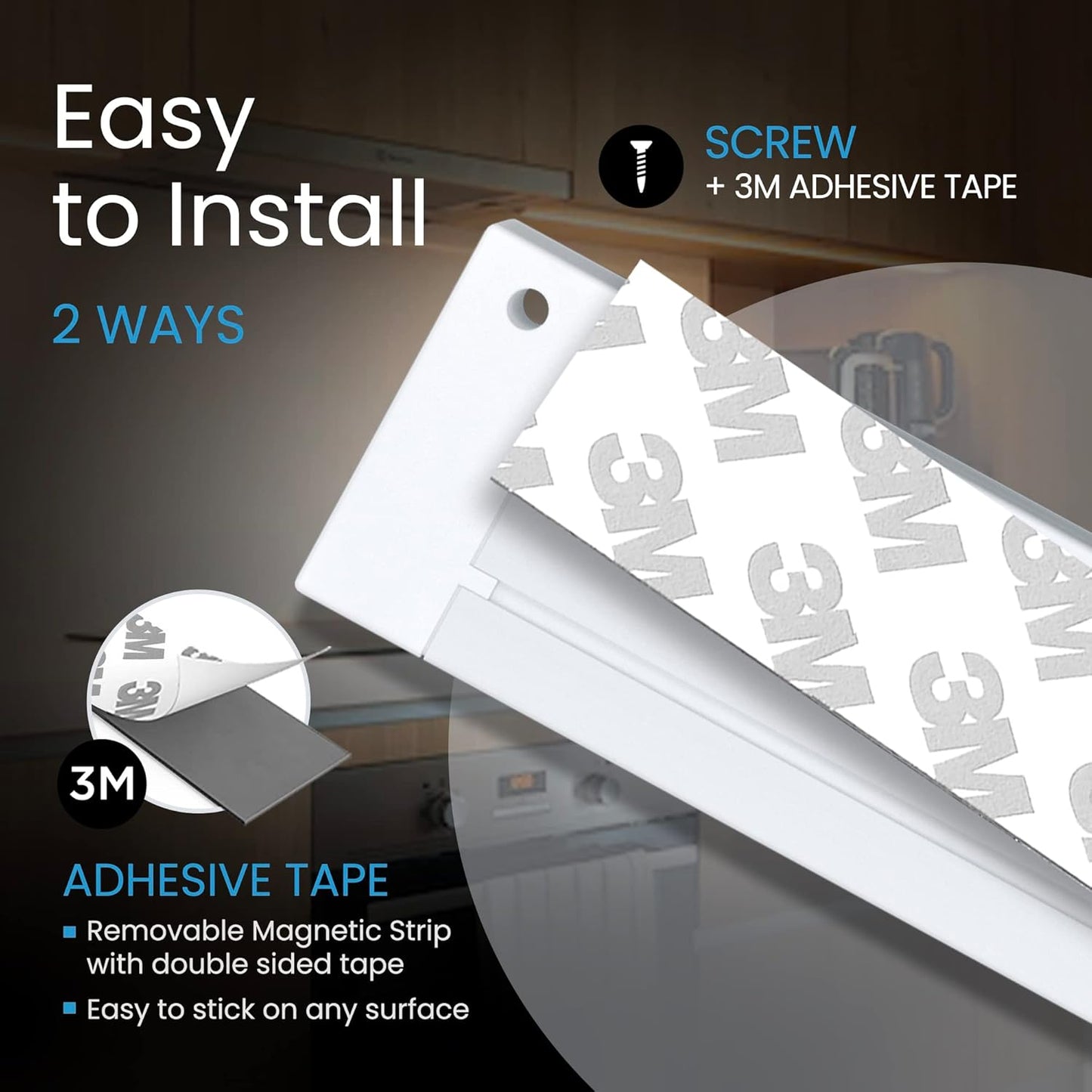 EShine 3 Pack 12 inch White Smart Dimmable LED Under Cabinet Lighting Kit Compatible with Alexa, Google - Warm White (3000K)