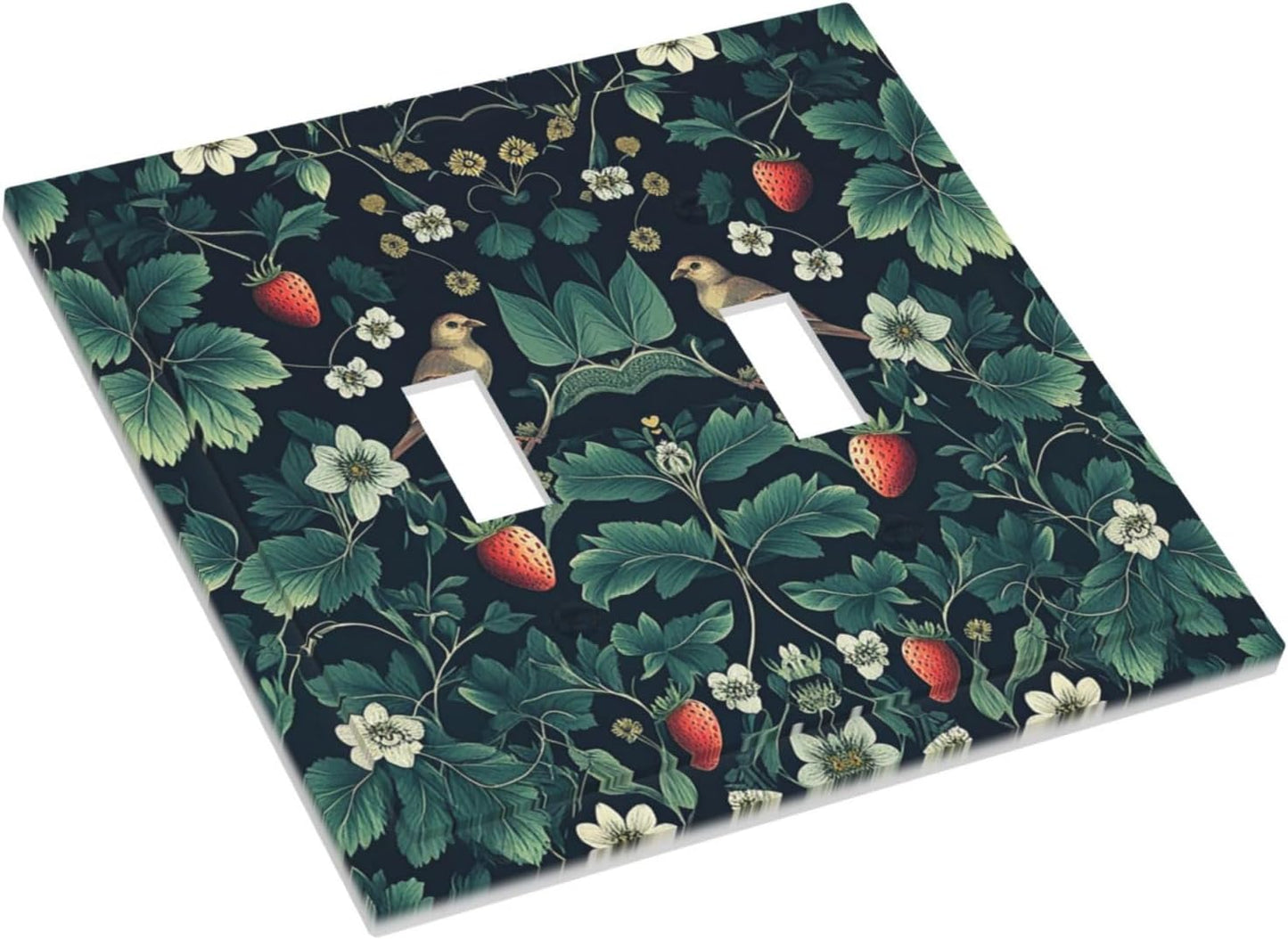 Decorative Switch Plates Strawberry Birds Flowers Plant Morris Floral 2 Gang Double Toggle Outlet Light Switch Cover Wall Plate Electrical Faceplate for Bedroom Farmhouse Decor