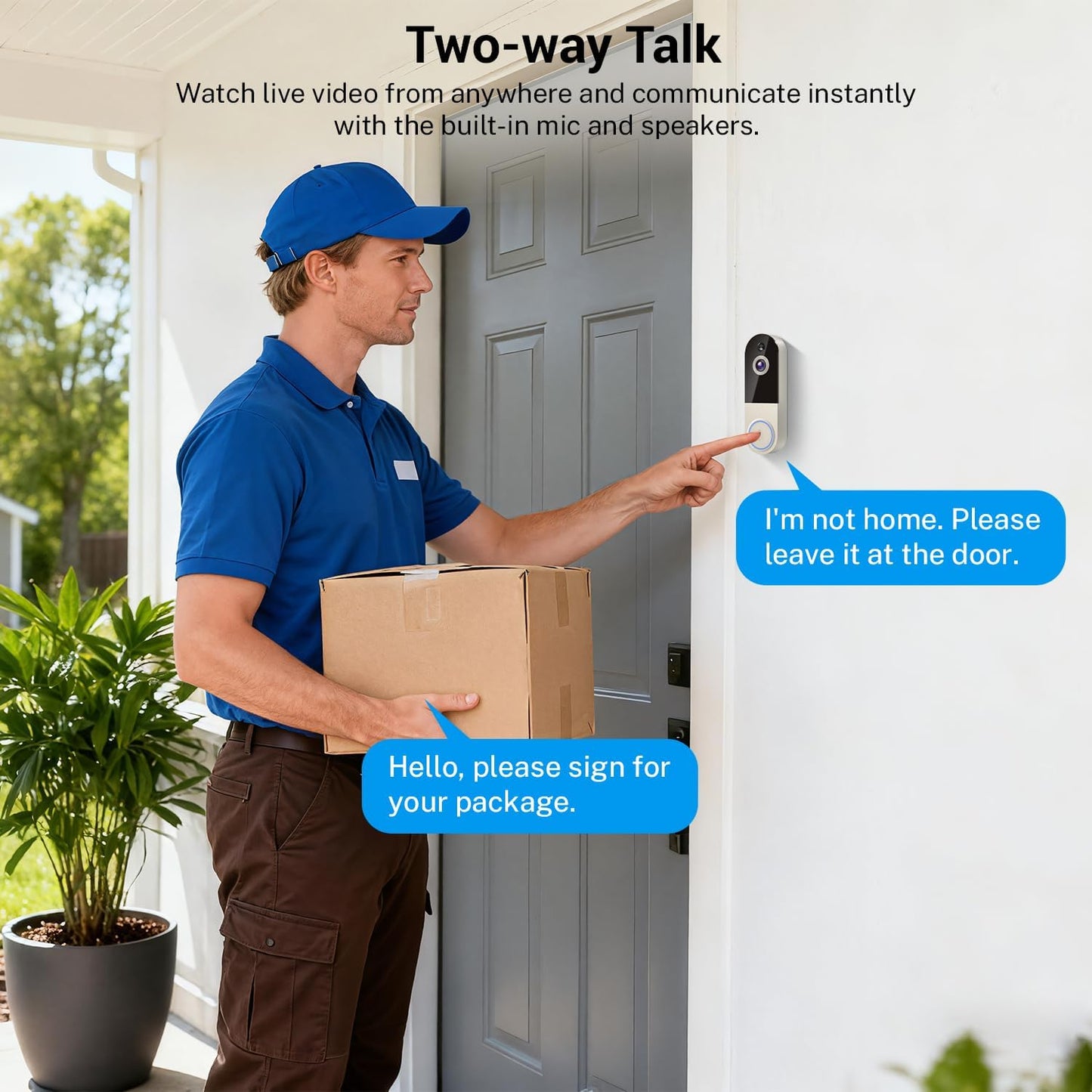 Wireless Doorbell Camera with Rechargeable Battery, 1080P Resolution, 2-Way Audio, Night Vision, AI Human Detection, Cloud Storage, 2.4G WiFi