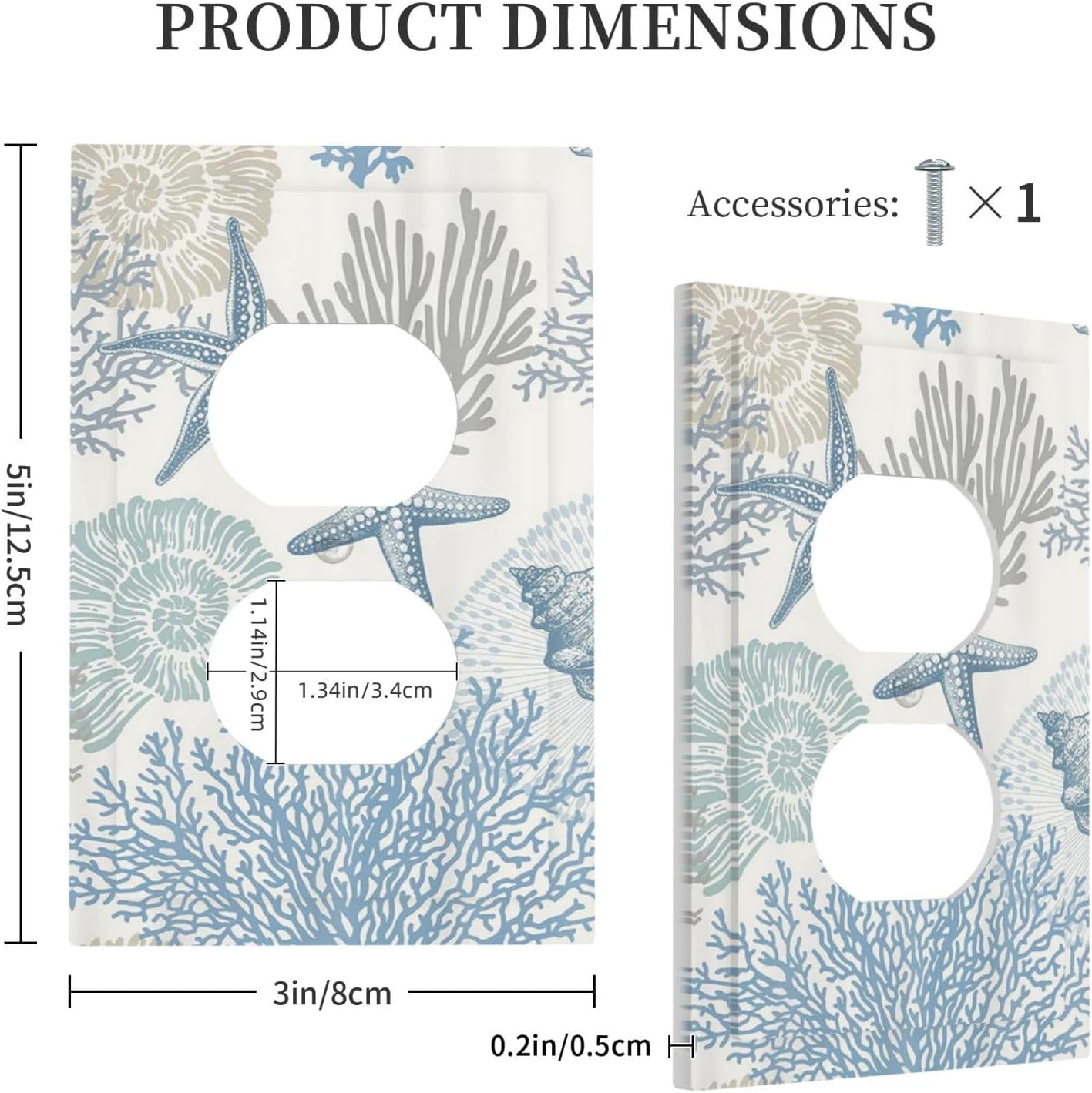 Decorative Outlet Covers Blue Starfish Coral Seaweed 1 Gang Duplex Light Switch Cover Plate Unique Wall Plate Electrical Switch Plate Covers for Bathroom Bedroom Decor（2 Pack）