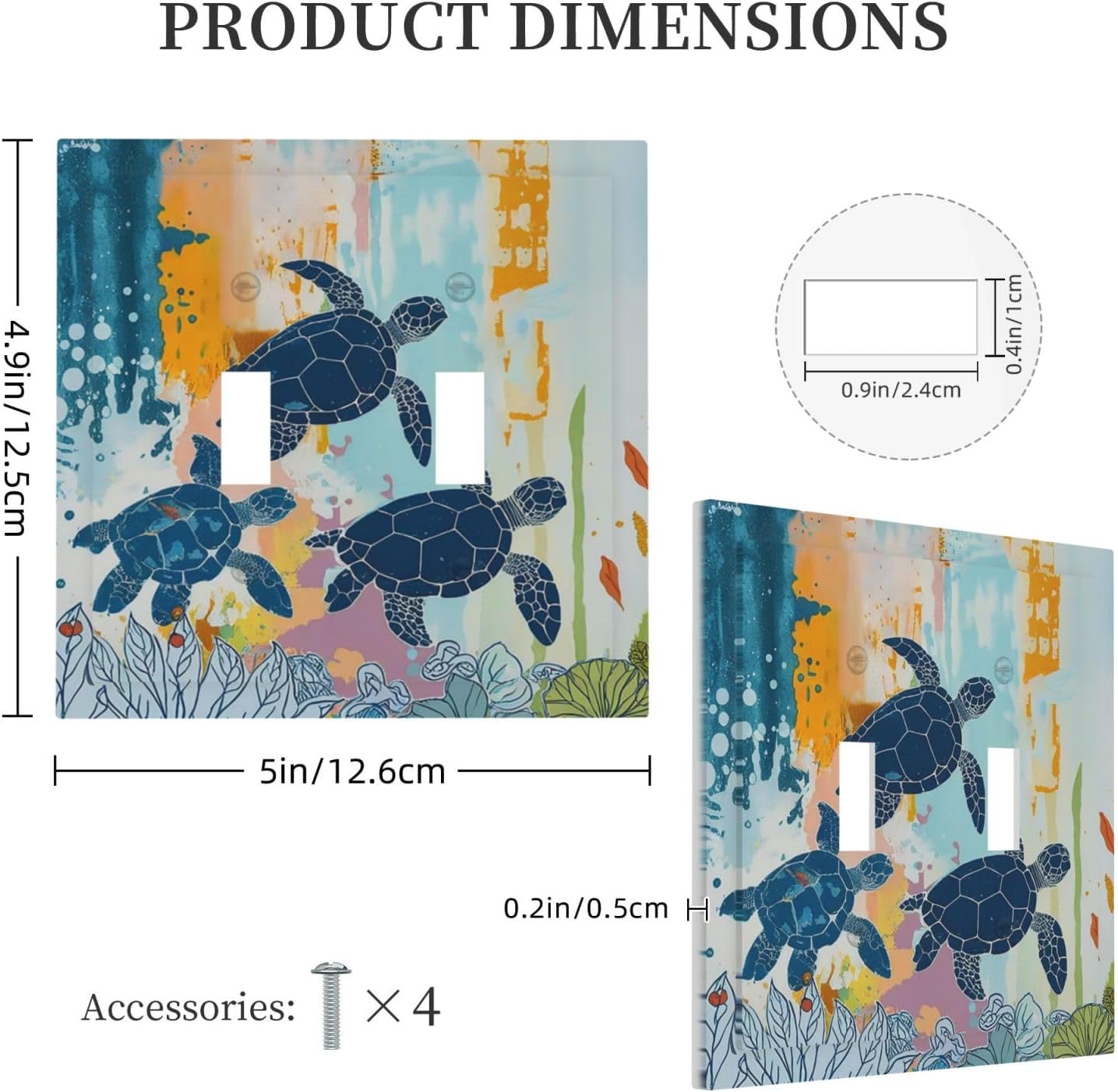 Decorative Switch Plates Colorful Ocean Sea Turtle Marine Life 2 Gang Double Toggle Outlet Light Switch Cover Wall Plate Electrical Faceplate for Kids room Bedroom Decor