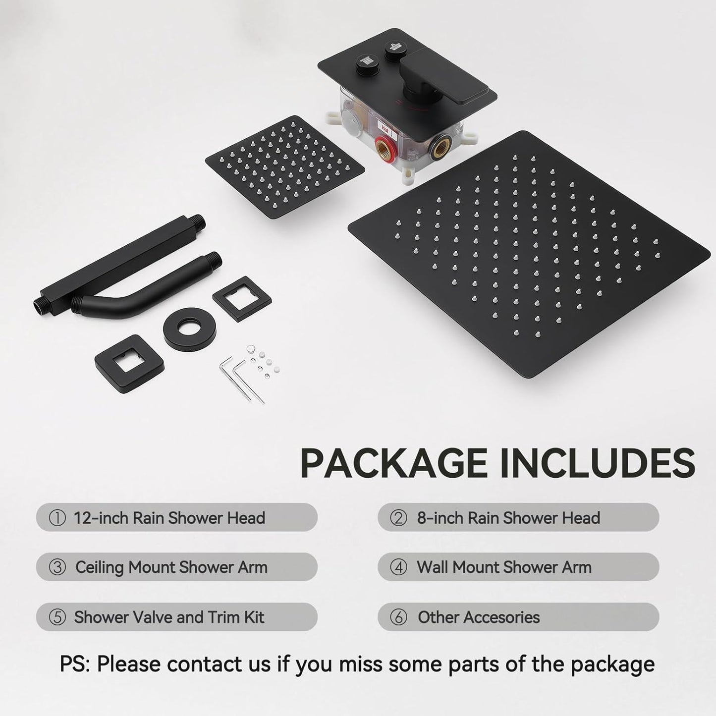 Shower Faucets Sets Shower System Matte Black, STARBATH 12" Ceiling Mount Rain Showerhead and 8" Wall Mounted Rainfall Shower for Couples, On Off Button Valve Dual Head Shower Systems Complete