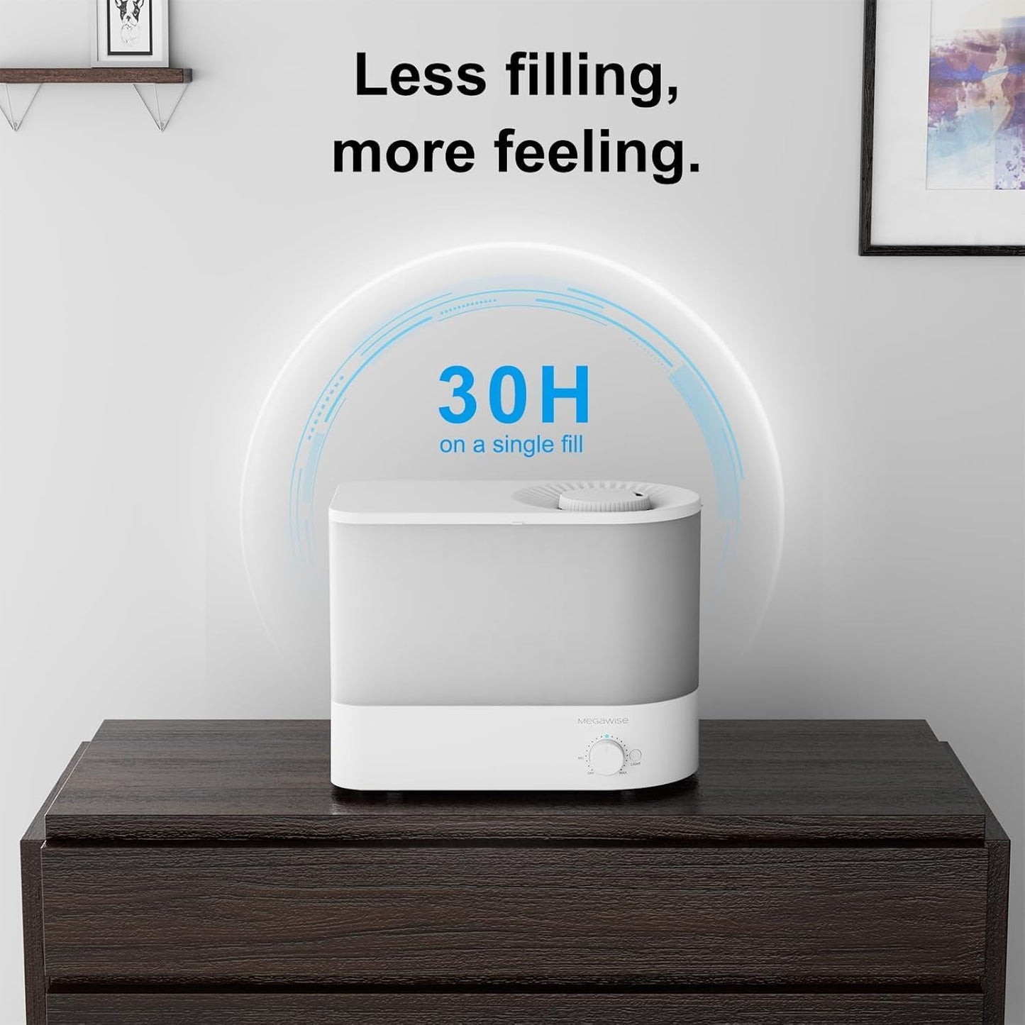MEGAWISE 2025 Humidifier, 6L Large Capacity, 50H Runtime, Enjoy ultra-quiet, cool mist for your bedroom, nursery, or indoor plants. Top-fill design for effortless convenience (White)