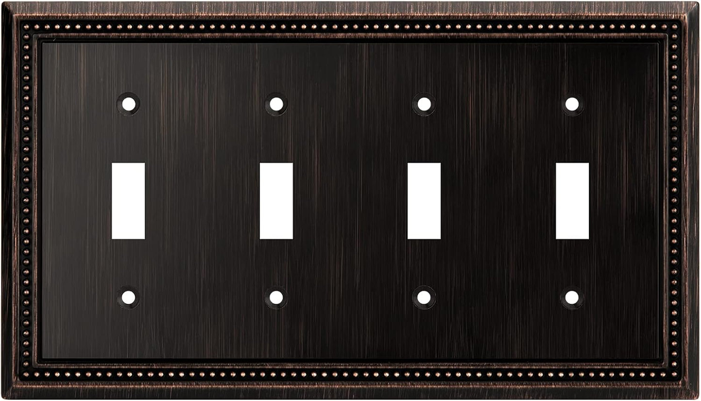 Henne Bery Sunken Pearls Heavy Duty Decorative Wall Plate Switch Plate Outlet Cover (Quad Toggle, Aged Bronze)