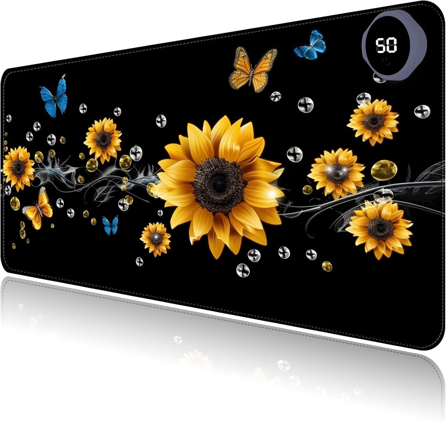 Heated Mouse Pad with 3 Levels Heated & 3 Hours Auto Shut-Off Mouse Pad for Warming Hands in Office Home, 31.5" x 13"Large Safe Desk Mat Hand Warmer，A River of Flowers
