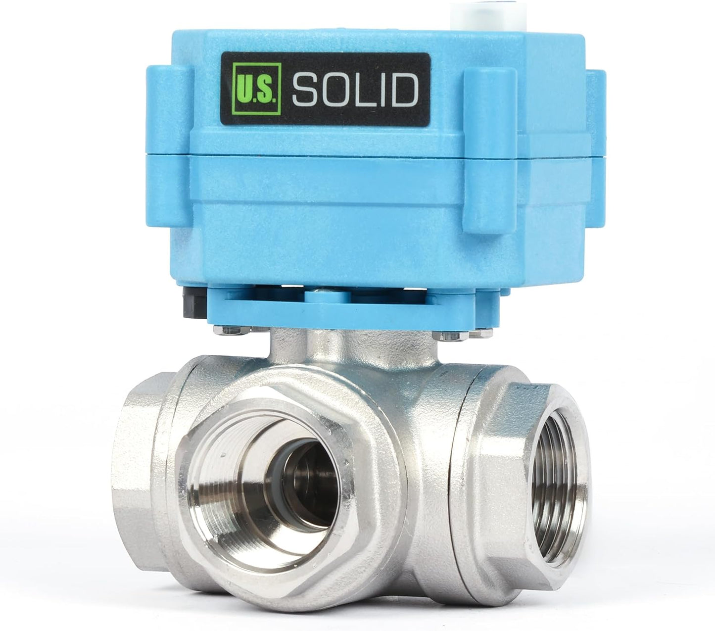 U.S. Solid 3/4" 3 Way Stainless Steel Motorized Ball Valve AC110-230V, L Type Water Shutoff Valve with Manual Function, Standard Port