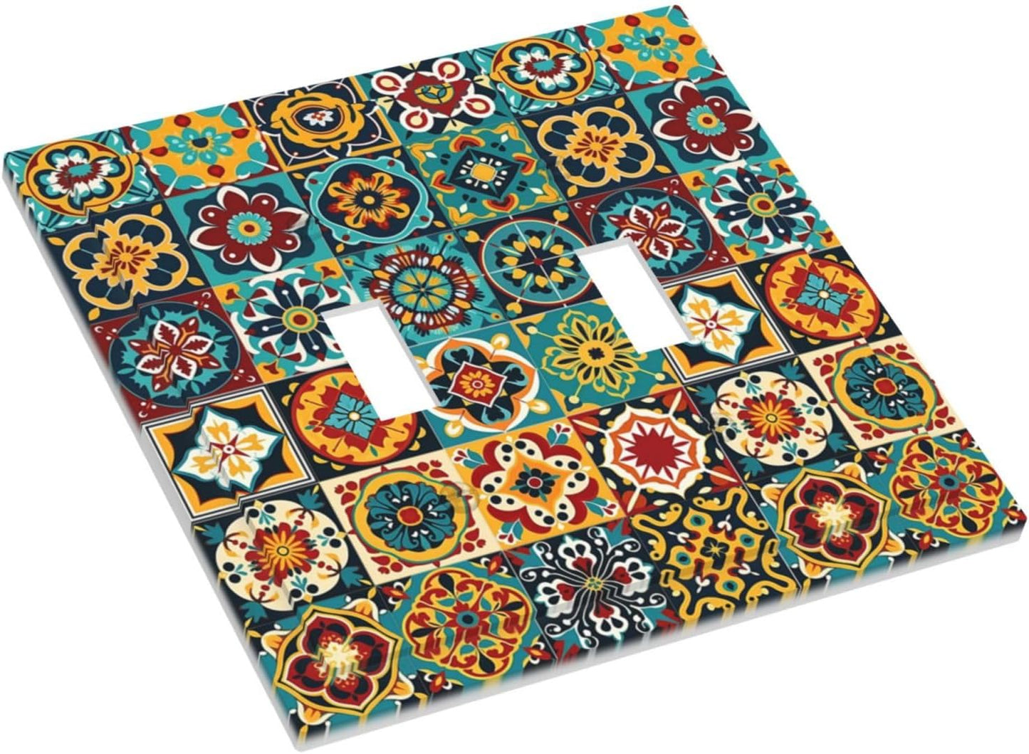 Decorative Switch Plates Mexican Talavera Colorful Mosaic Tiles 2 Gang Double Toggle Outlet Light Switch Cover Wall Plate Electrical Faceplate For Bathroom Kitchen Decor