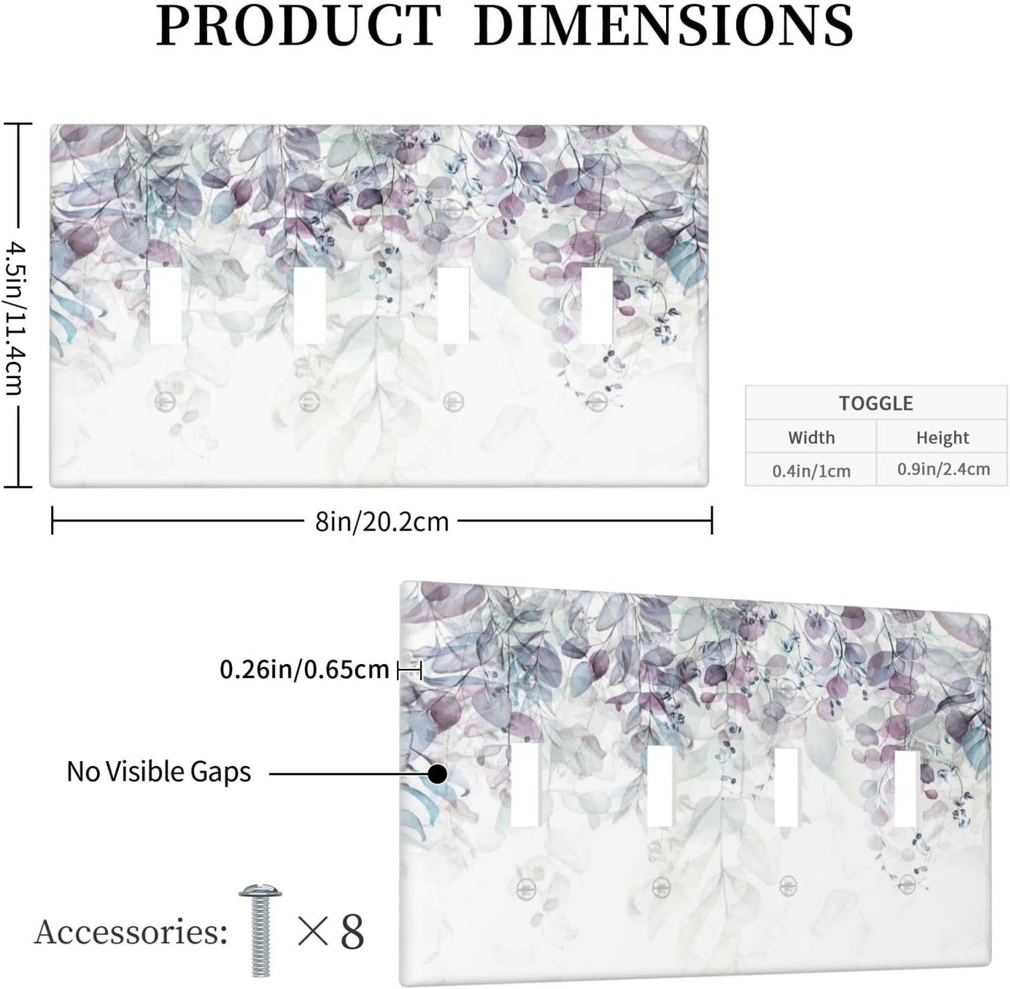 Hazy Leaves Ivy Nature Plants Eucalyptus Leave Light Switch Covers Quad Toggle Electrical Faceplate 4 Gang Wall Plate Decorative Switch Plates Cover for Bedroom Home Decor