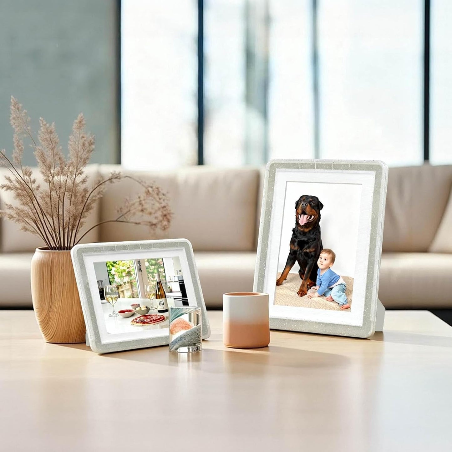 5x7 Picture Frame, Clear Acrylic Photo Frame with White Mat for 4x6 Photos, One-Piece Shatterproof Tool-Free Design, UV-Resistant Waterproof Tabletop Frame for Home Office Decor with 10-Year Warranty