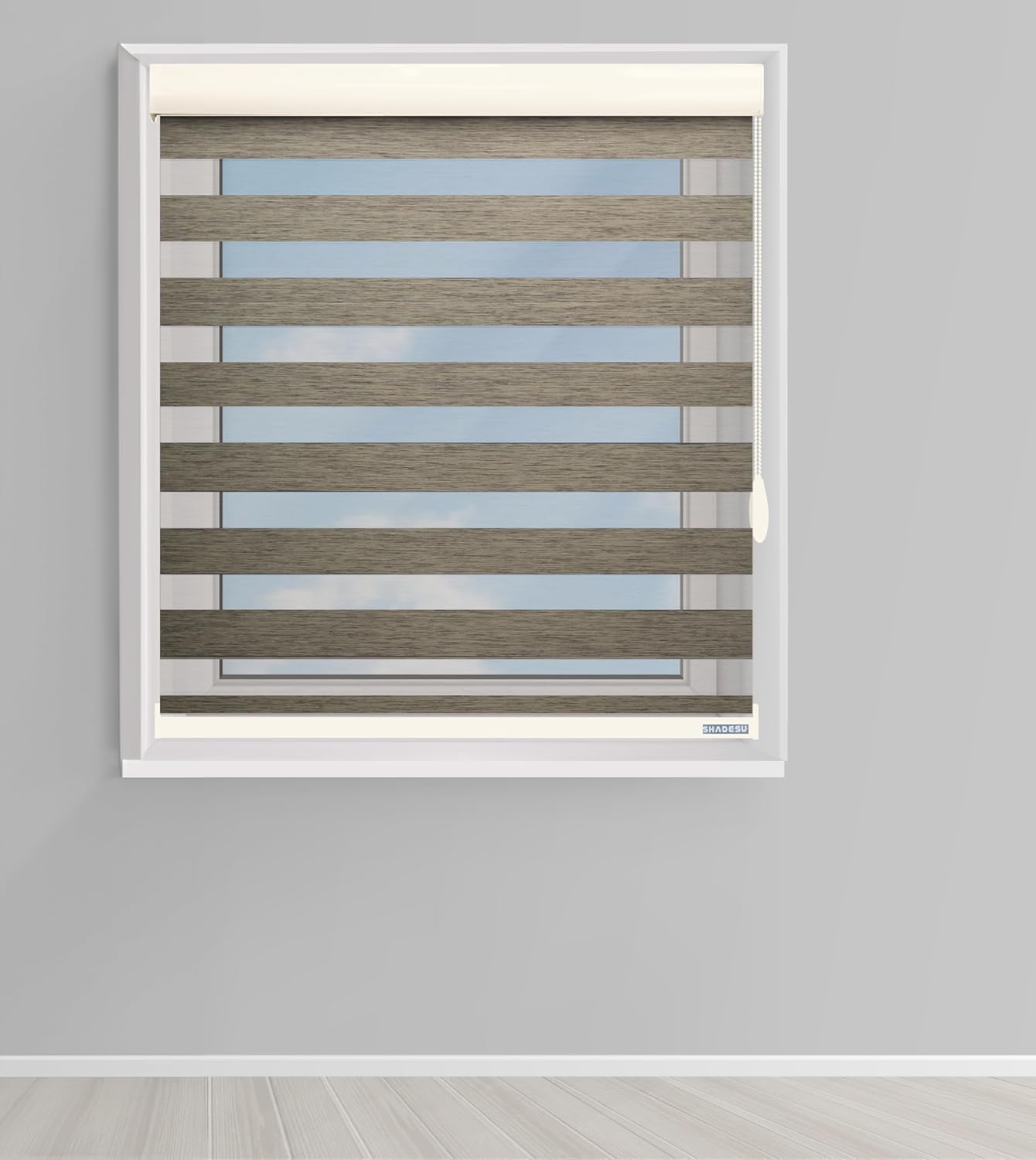 Shadesu Custom Size Zebra Blinds for Windows, 39" W x 72 H, Brown, Dual Layer Free-Stop Zebra Shades, Light Control for Day and Night, Sheer Blinds for Indoor Windows, Bedroom, Kitchen