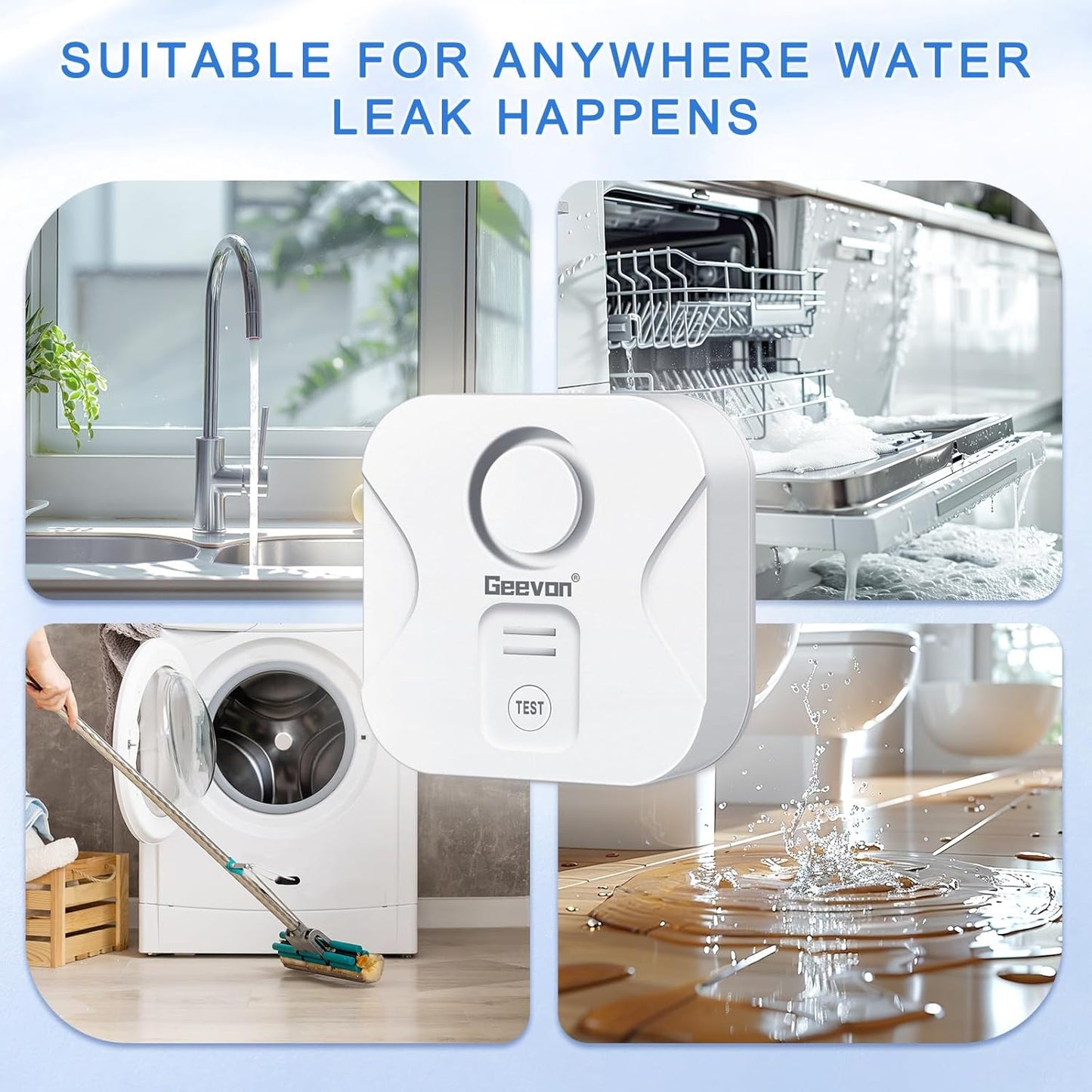 Geevon 10 Pack Water Leak Detectors for Home, 100dB Loud Water Alarm Sensor Leak Detection with Drip Alert for Basements, Laundry Rooms, Kitchen, IP56 Waterproof(Battery Included)