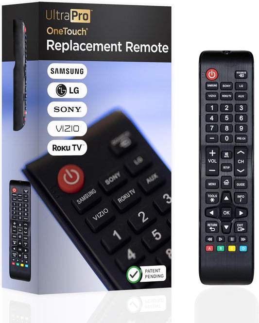 UltraPro OneTouch Universal Remote Replacement Compatible for All Samsung, LG, Sony, Vizio and Roku TV Smart TV, LED, LCD, HDTV, 3D, Series TV, Black, 84011