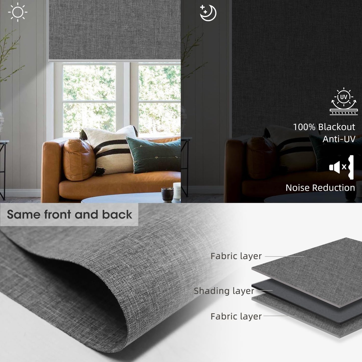 SmartWings Motorized Blinds Dual-Sided Blackout Shades Remote Control Smart Blind Shade Work with Thread Homekit Apple Z-wave Alexa Automatic Roller Shade Customized 16"-110"W (Bouvardia Medium Grey)