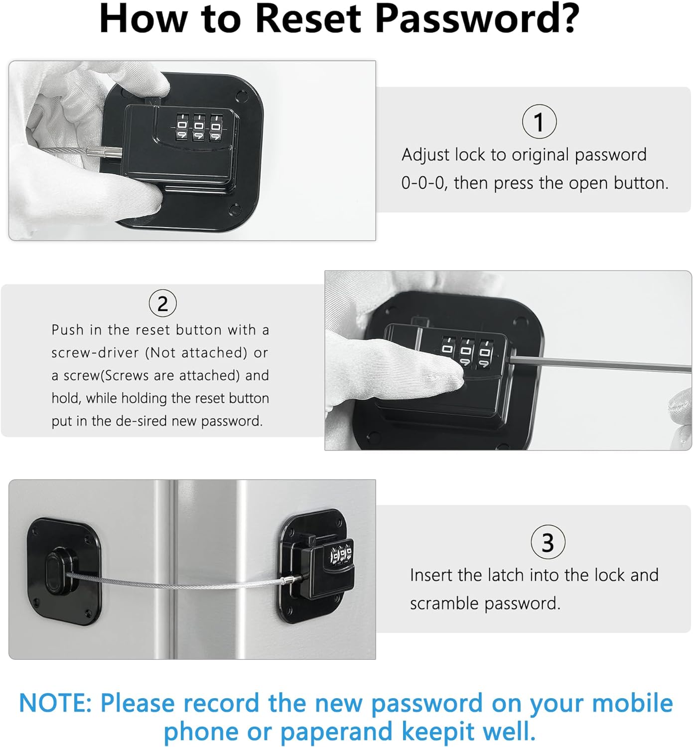 Refrigerator Lock, Heavy Duty Fridge Lock, Combination Lock for Refrigerator Cabinets, Drawers, Safety Lock, Easy Install No Keys Needed (Black-4Pack)