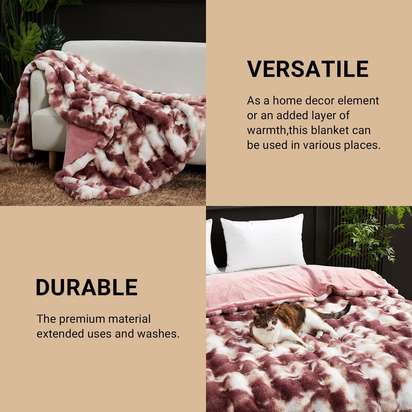 SAPHREAS Faux Fur Throw Blanket for Couch, Fluffy Fuzzy Bubble Blanket for Sofa Bed Living Room, Decor Soft Cozy Gifts for Women Men, 50x60” Tie Dye Burgundy