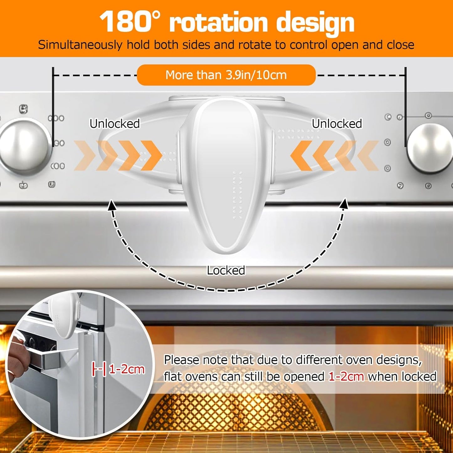 Oven Lock Child Safety (1 Pack), Cabinet Lock Baby Proofing, Baby and Child Proof Lock for Drawer Oven Stove Door, Upgrade Heat-Resistant Material, Easy to Install, No Tools Need - White