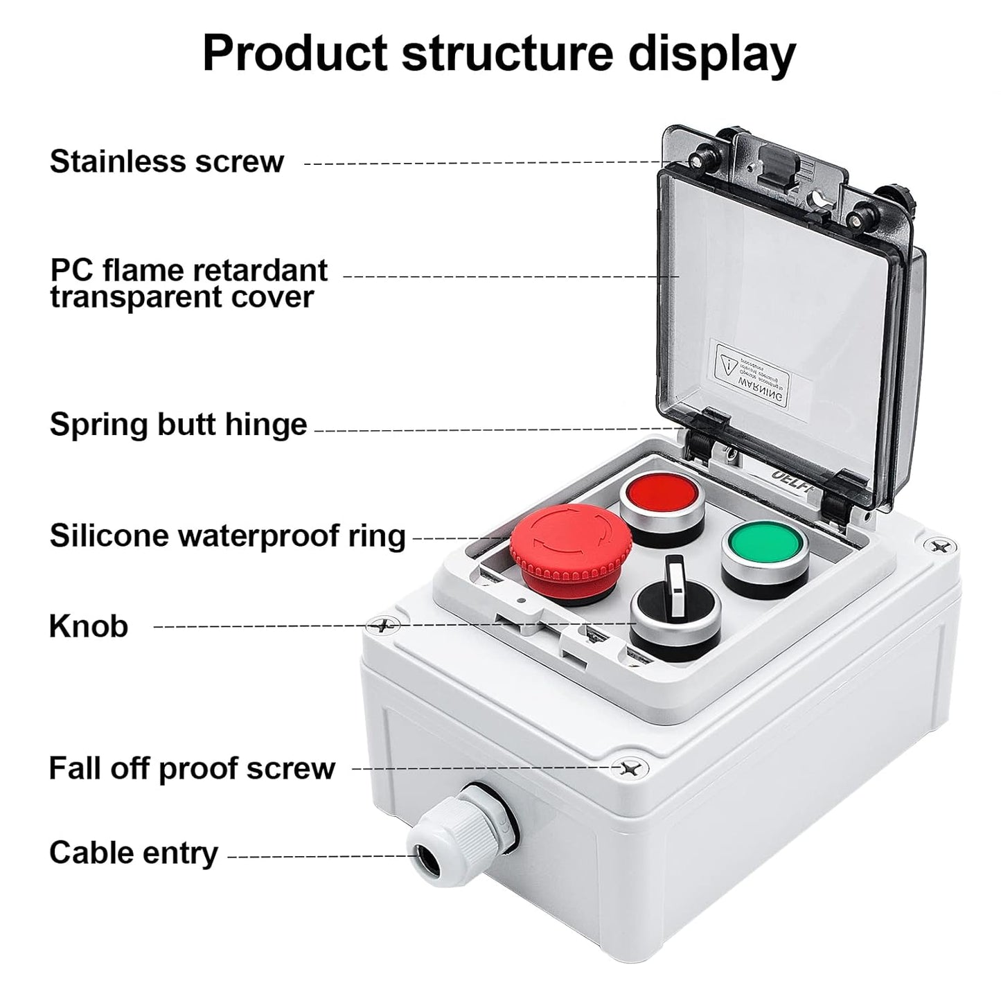 IP67 Button Switch Outdoor Waterproof Box 4 Push Button Red Green Self-Resetting Emergency Stop Button Rotary Button with Protective Cover(AC/DC 6A-110V/3A-240V/2.5A-380V)