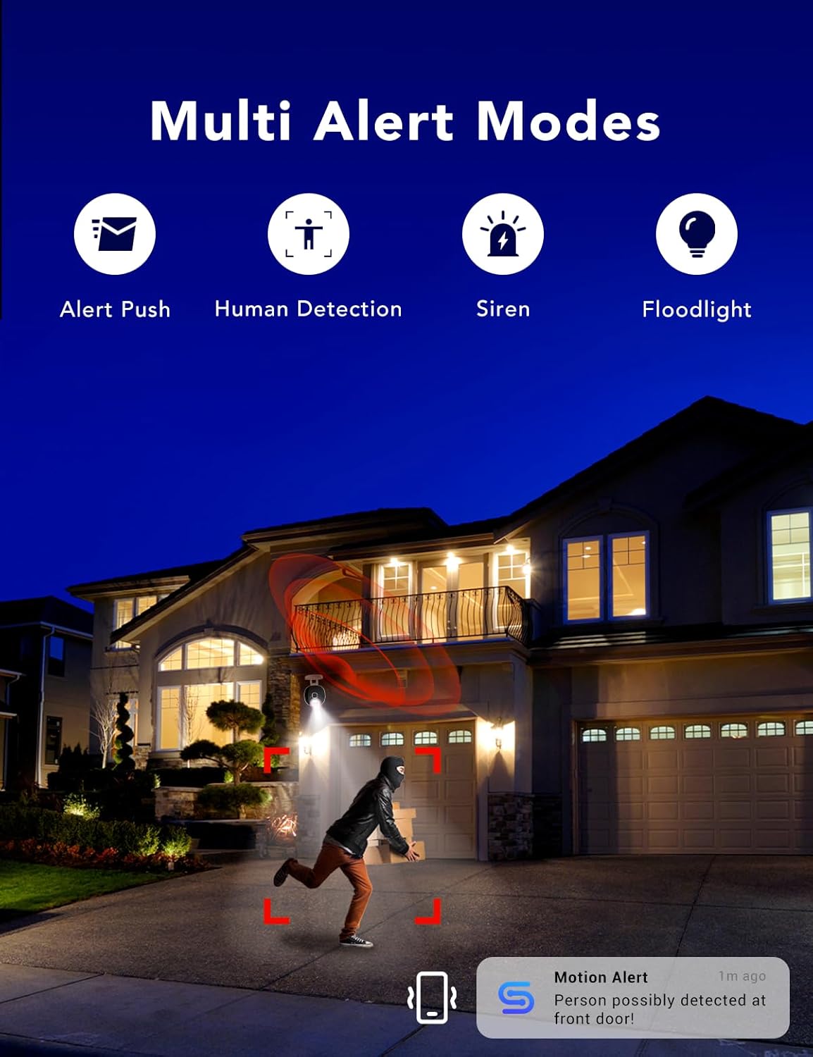 2K Security Camera, Outdoor/Indoor for Home, Pet, Baby, Nanny, IP65 Wterproof Color Night Vision, White Light & Siren, Recording, Motion Detection, Compatible with Alexa,White-2P