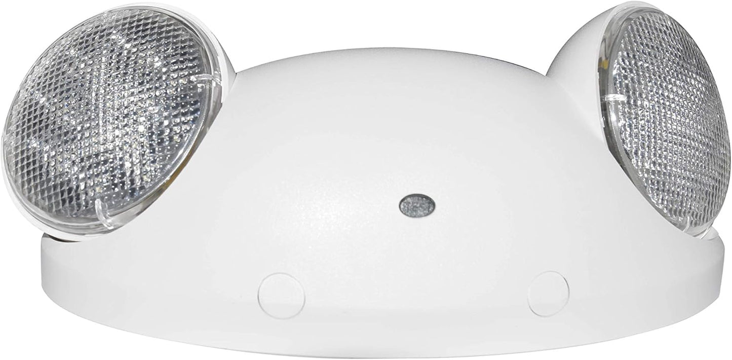 LIT-PaTH LED Emergency Lighting Fixtures with 2 LED Bug Eye Heads and Back Up Batteries- US Standard Exit Light, UL 924 and CEC Qualified, 120/277 Voltage, White, 1-Pack