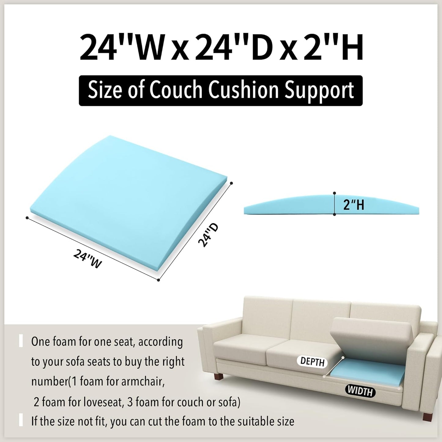 Tromlycs Sofa Couch Cushion Support for Sagging Cushions Seat Insert Under Boards Large Furniture Saver 2 Pack 24 x 24 in
