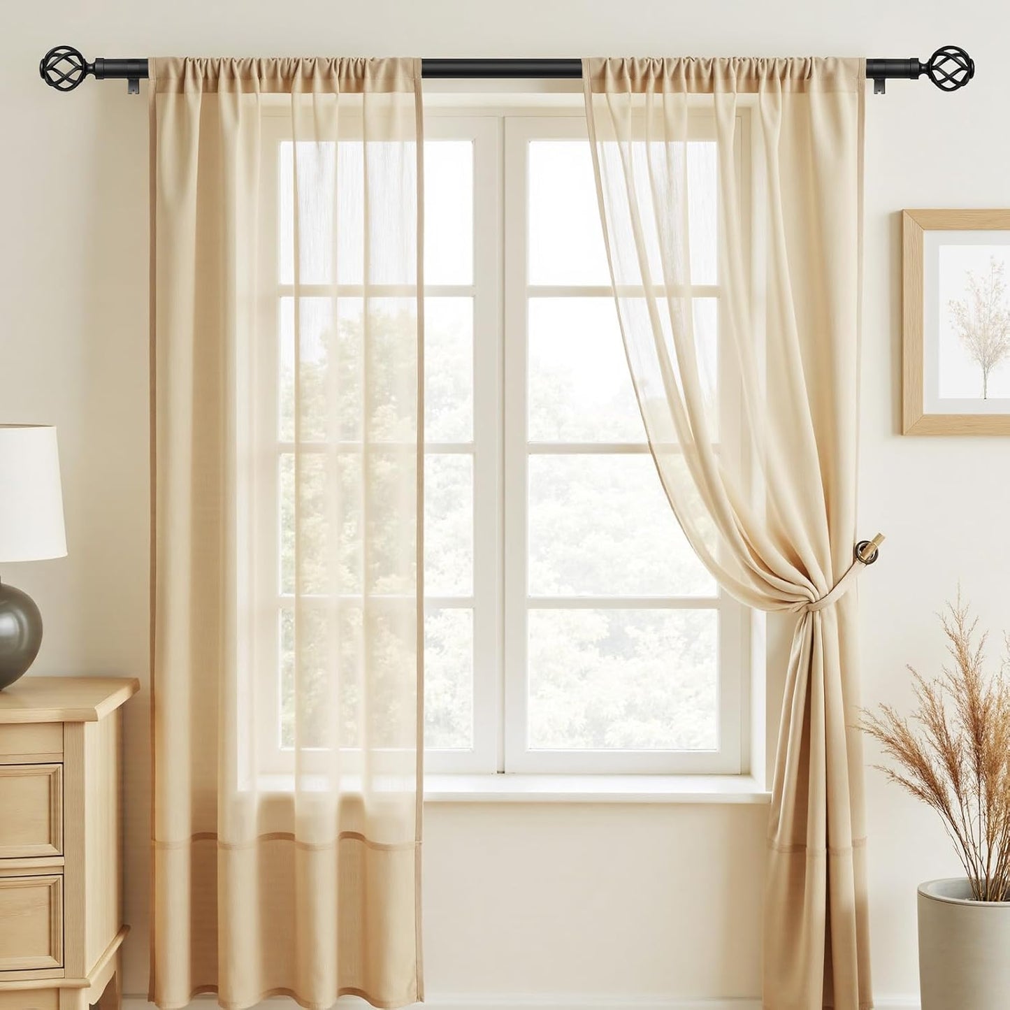 2 Pack Curtain Rods for Windows 48 to 84, 1 Inch Adjustable Decorative Black Curtain Rod with Twisted Cage End, Modern Heavy Duty Drapery Rods for Bedroom, Telescoping Splicing Structure, Size 32"-90"