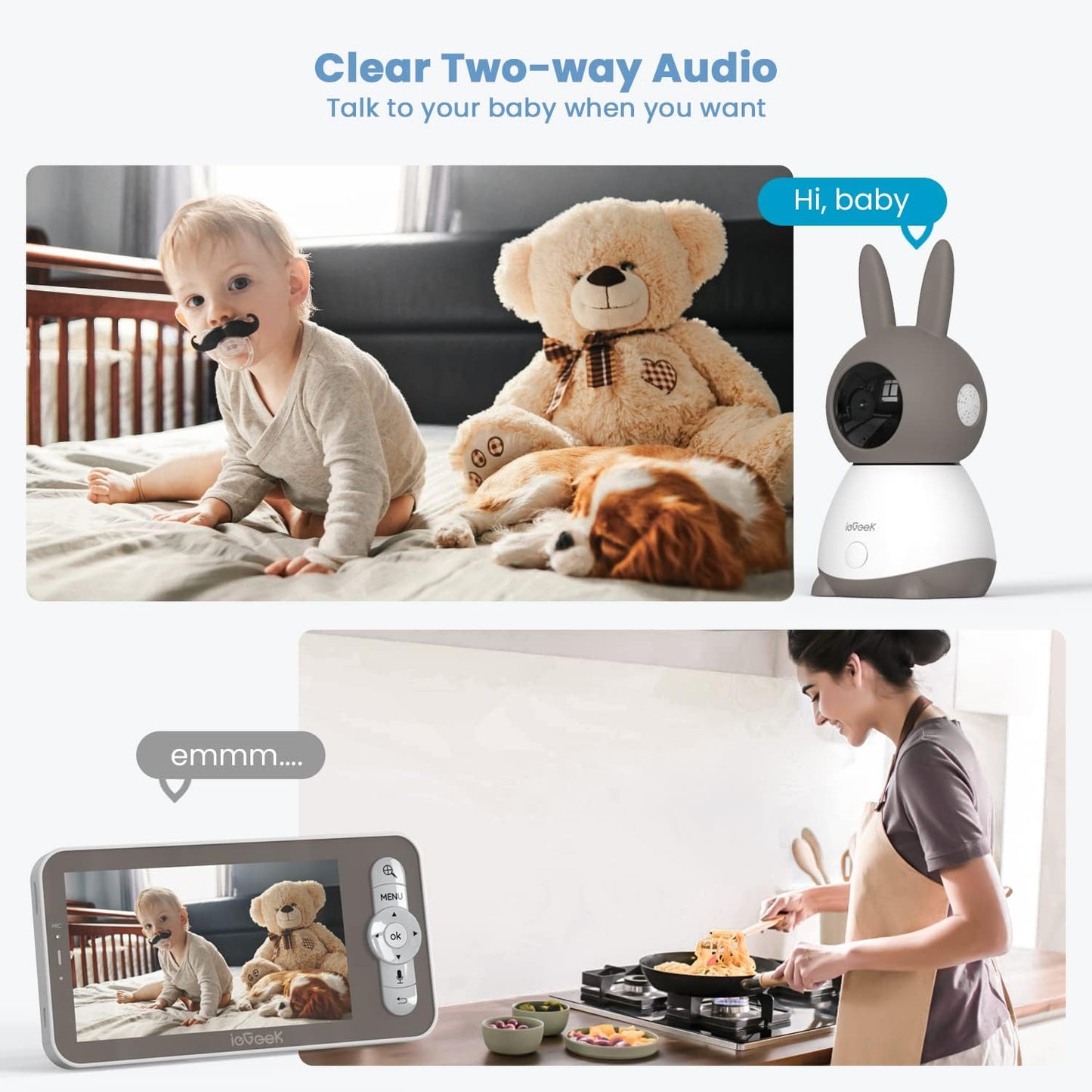 ieGeek Baby Monitor with 2K HD Resolution, Pan-Tilt-Zoom Video Baby Monitor Camera, 5'' LCD Screen & App Control, Night Vision, Cry and Motion Detection, Temp & Humidity Sensor, Two Way Audio, VOX