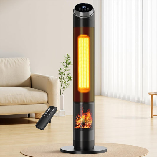 AKIRES 38IN Space Heater Large Room,1500w Space Heater For Indoor Use,120°Oscillating Tower Heater With Thermostat,Remote Control,Overheat & Tip-Over Protection,24H Timer For Large Rooms Matte Black
