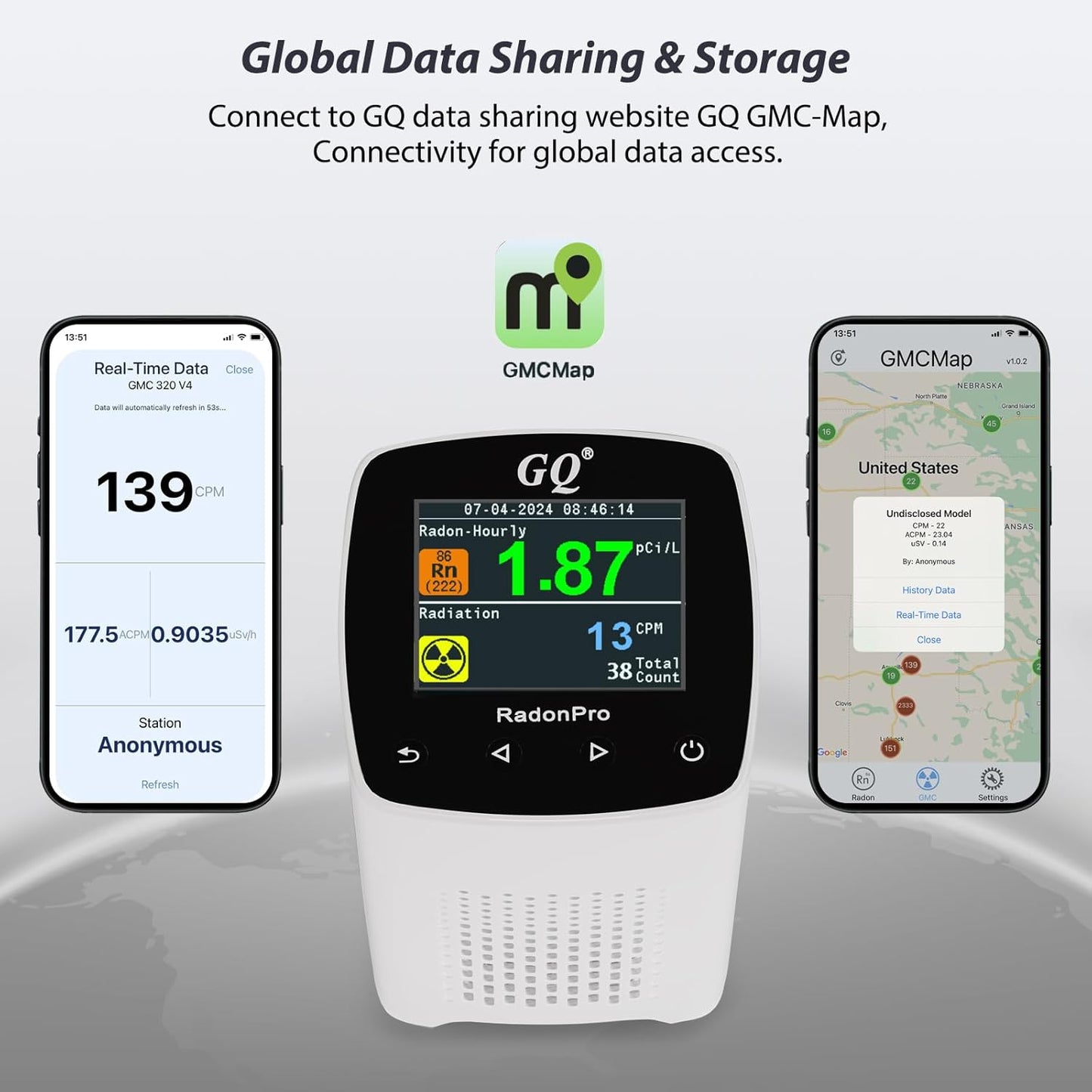 GQ Radon Detector Radon Pro 2-in-1 Radon Monitor Nuclear Radiation Detector Geiger Counter simultaneously Detection Fast Accurate Color Simple Display Made in USA