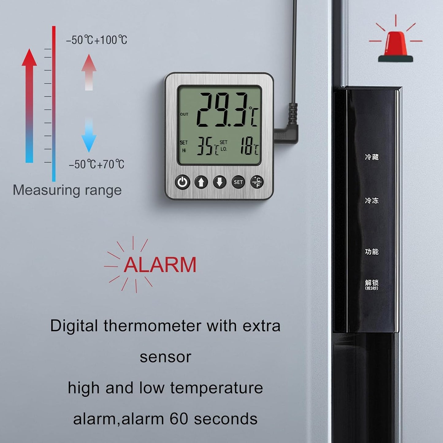 Refrigerator Thermometer Freezer Alarm Digital Freezer Thermometer Fridge Thermometer with Extra Sensor high and Low Temperature Alarm 2pcs White zz10