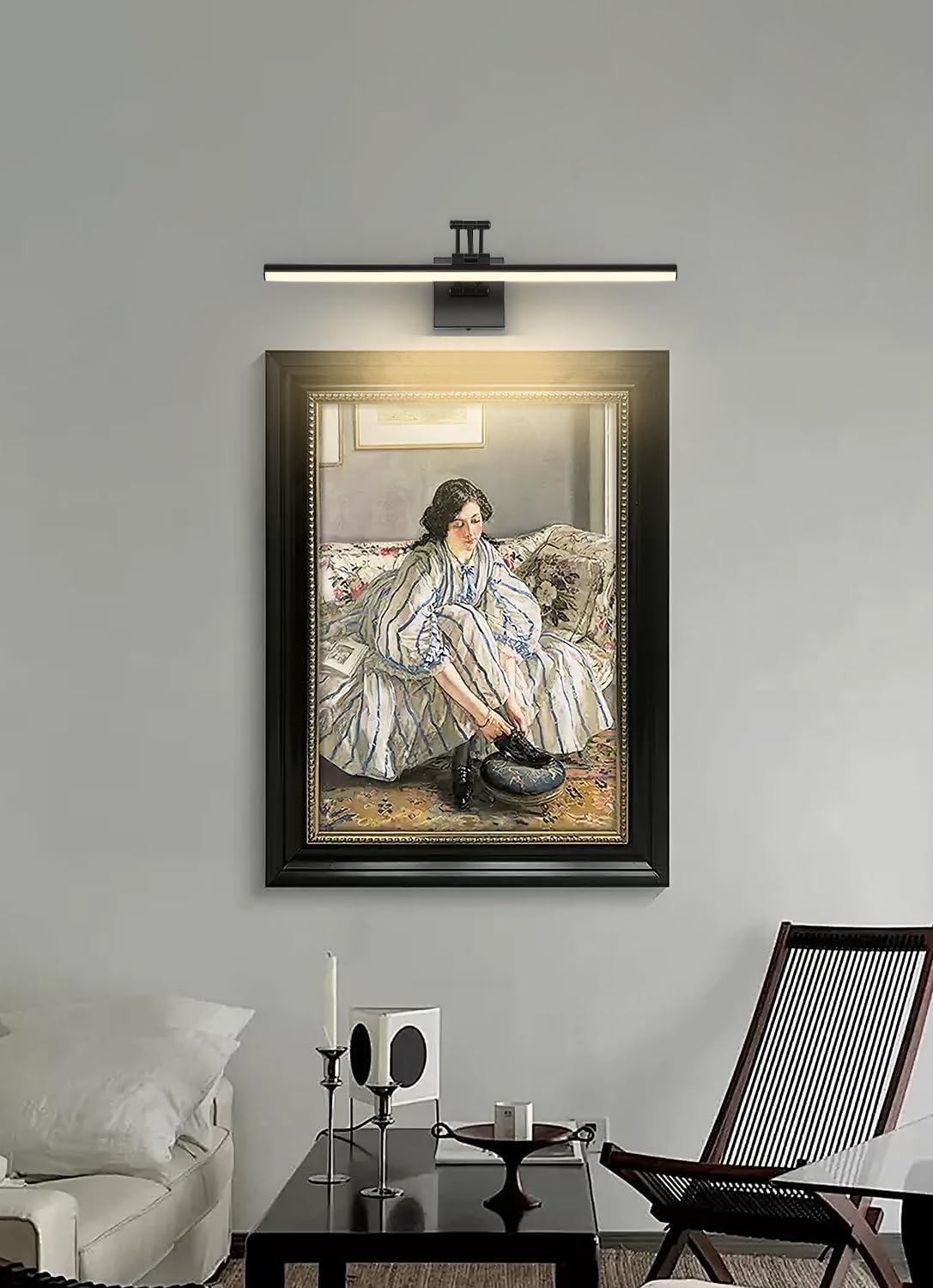 Joossnwell Picture Light for Painting Black Art Light Hard-Wired Picture Frame Light 23.62 Inch Dimmable Gallery Wall Light with Adjustable Swing Arm for Painting Library Museum Warm White