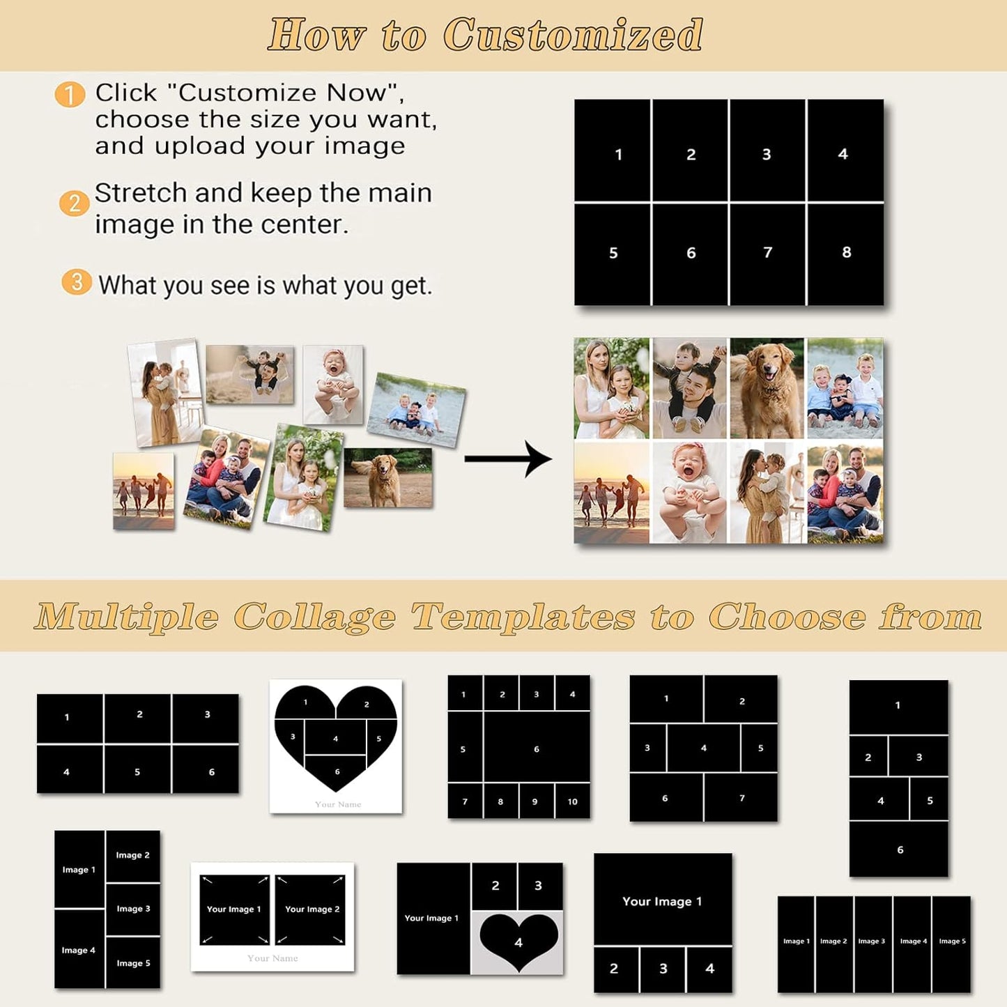 Collage Canvas Prints with Your Photos Personalized Multi Pictures for Wall Custom Family Wedding Baby Pet Dog Photo to Canvas Customized Gifts Home Wall Decor (Collage Photo-6, Framed)