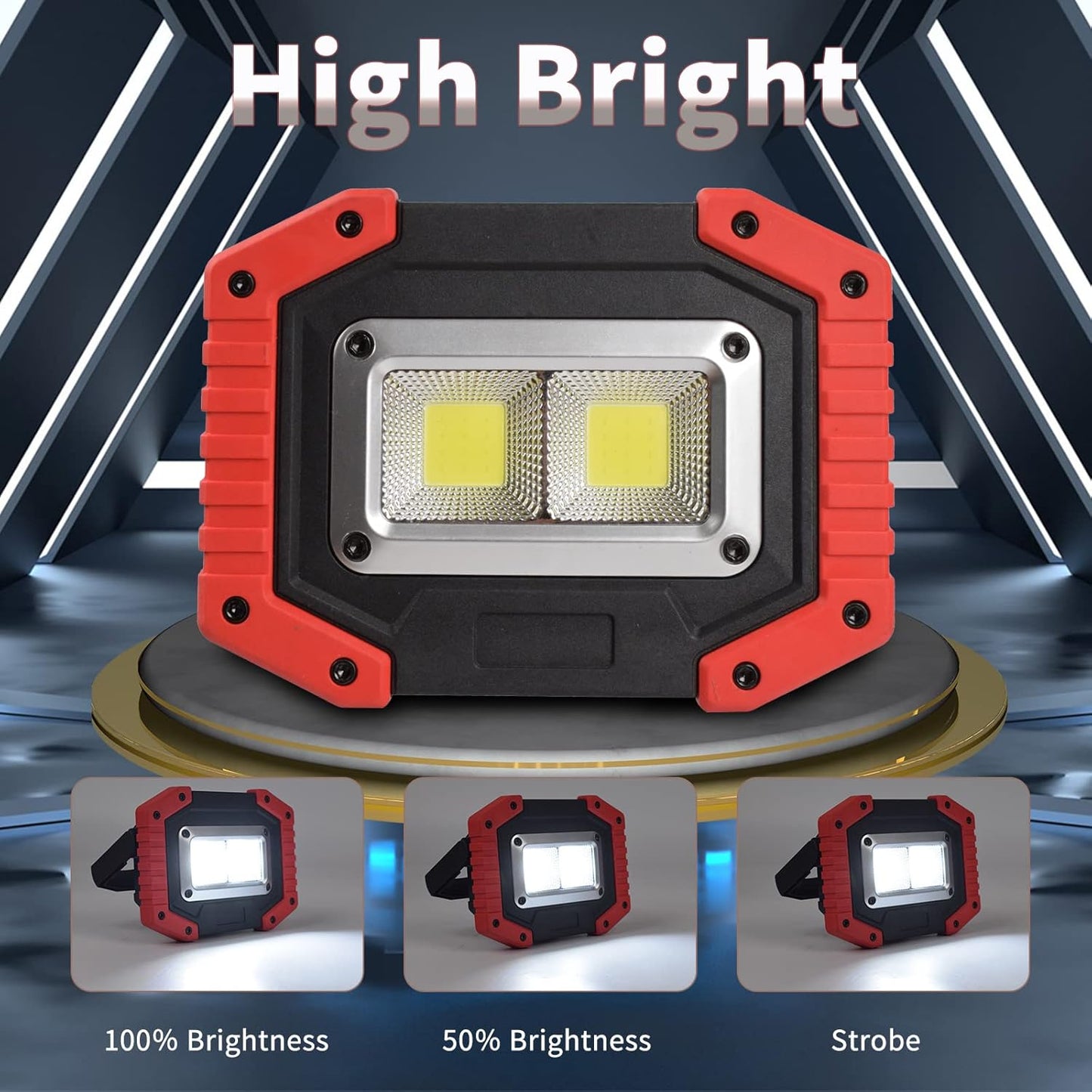 OTYTY LED Work Light 2-Pack, 30W 1500LM Portable Rechargeable Flood Lights with Magnetic Base, 4200mAh Battery for Outdoor, Camping, Hiking, Emergency, Car Repairing, Job Site Lighting (W840 Red)