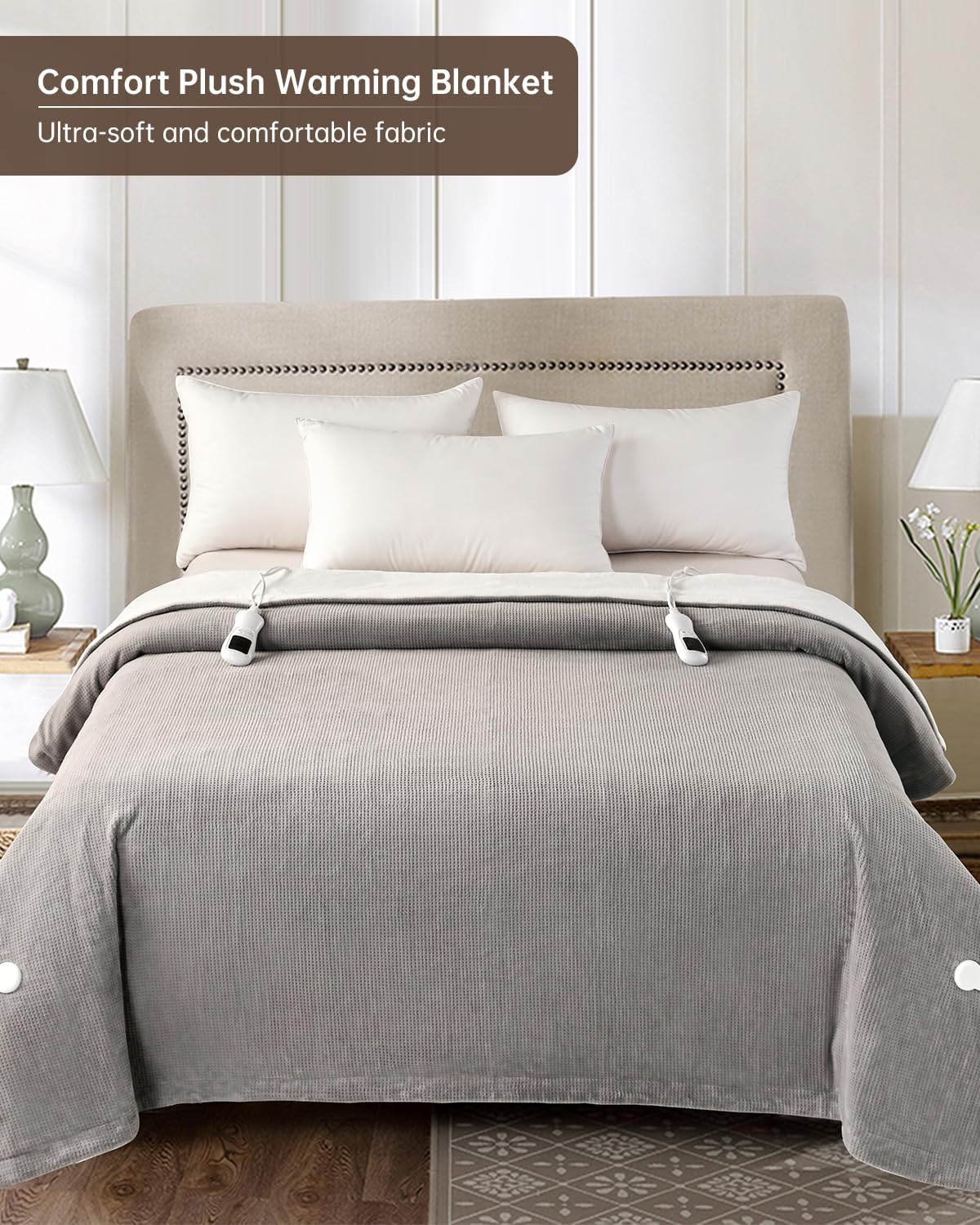 Electric Heated Blanket King Size, Washable Blanket Warmer with Dual Control for Home for Adults, Super Cozy Soft Fabric 100" x 90", 9 Heat Levels, 1-9H Auto-Off, ETL Certified, Gray