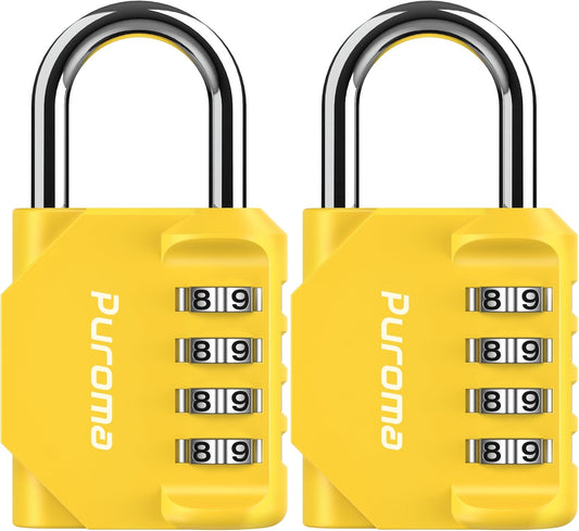 Puroma 2 Pack Combination Lock for Locker 4 Digit Outdoor Waterproof Padlock for School, Gym, Sports, Fence, Toolbox, Gate, Case, Outdoor, Hasp Storage, Cabinets (Yellow)