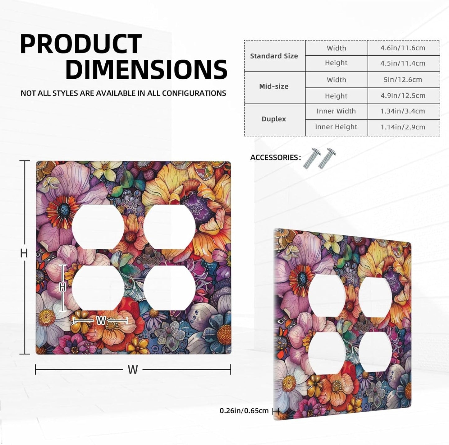Outlet Covers Colorful Bohemian Flowers Vintage Boho Floral 2 Gang Double Duplex Decorative Light Switch Covers Electrical Wallplates Socket Faceplate for Bed Room living Room Decor