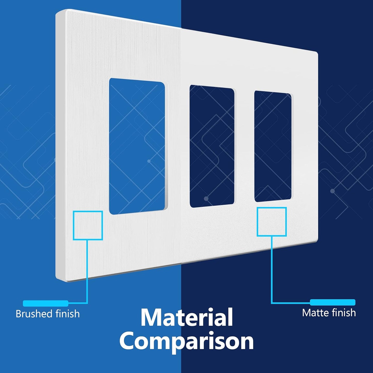 LIDER Brushed Finish Decorator Switch Cover, Screwless Wall Plate, Mid-Size 3-Gang 4.88" x 6.77", Unbreakable Polycarbonate Thermoplastic, UL Listed, LSWP-33M-BW, Brushed White