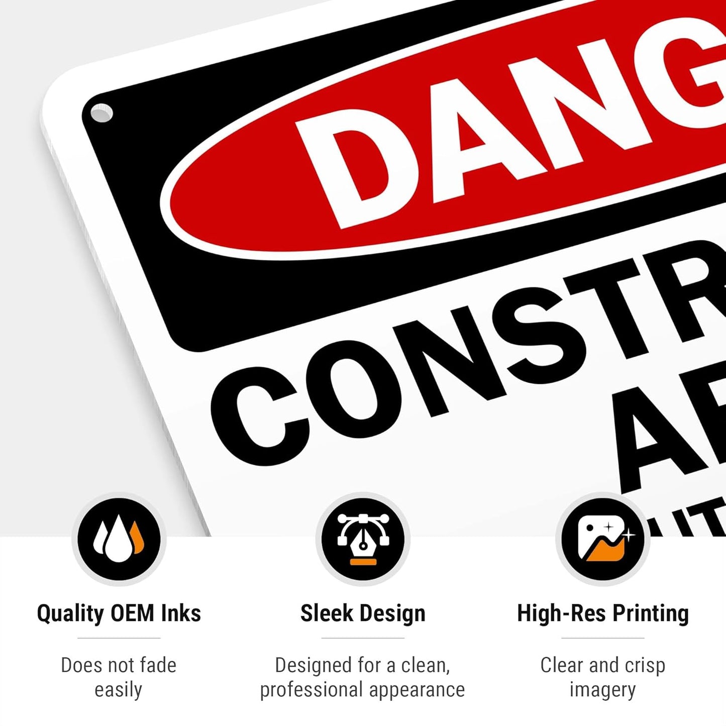 Danger Construction Area Sign, Authorized Personnel Only Sign, 10x7 Inches, 55 mil Thick HDPE (high Density polyethylene), Made in USA