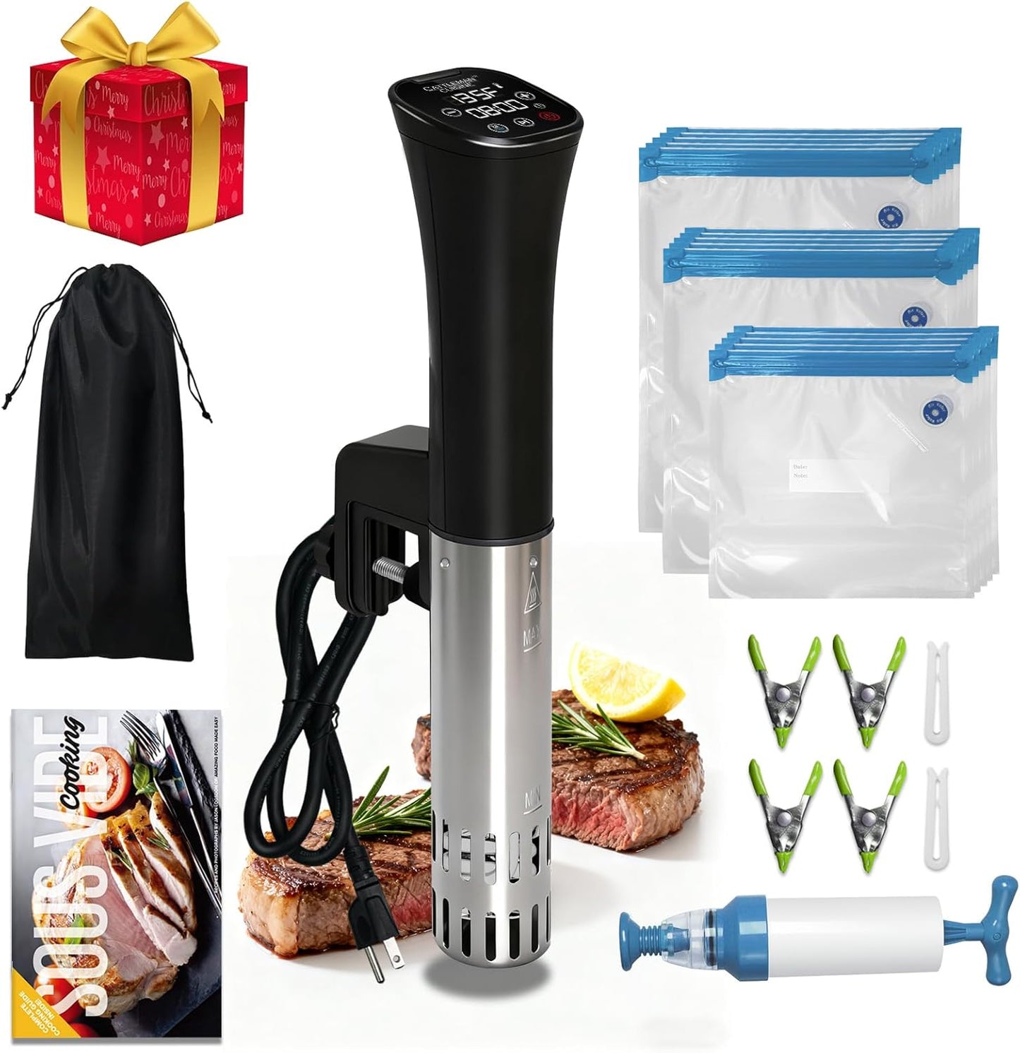 Sous Vide Cooker, Wine Chiller, 1000W, Sous Vide Machine for Kitchen, Immersion Circulator, Sous Vide Kit with Vacuum Bags, Vacuum Pump, Accurate Temperature Timer, Fast Heating