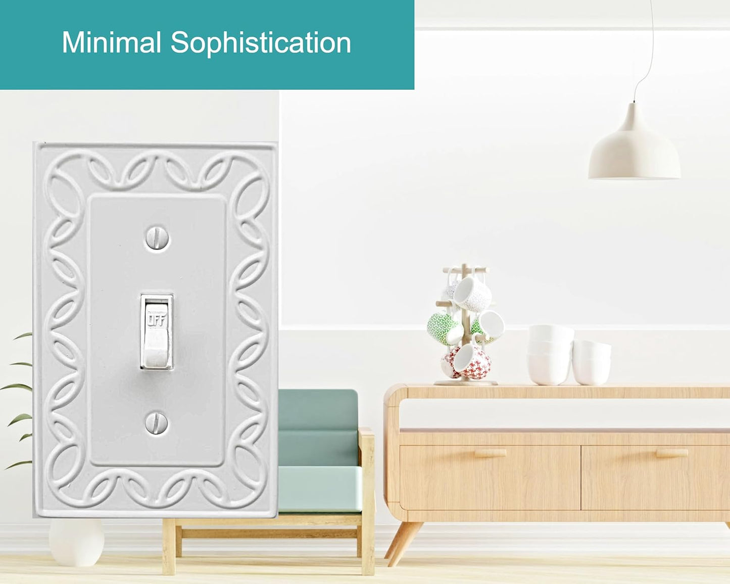 Single Toggle Light Switch Cover NovaBloom Metal Wall Plate, 4-Pack White 1 Gang, Light Switch Cover Decorative Wallplate, Durable