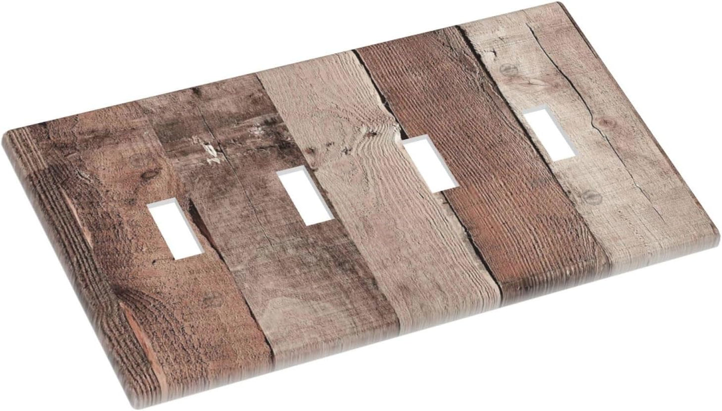 Light Switch Covers Retro Wood Brown Farmhouse Barn Wooden Quad Toggle Electrical Faceplate 4 Gang Wall Plate Decorative Switch Plates for Farmhouse Cabin Decor