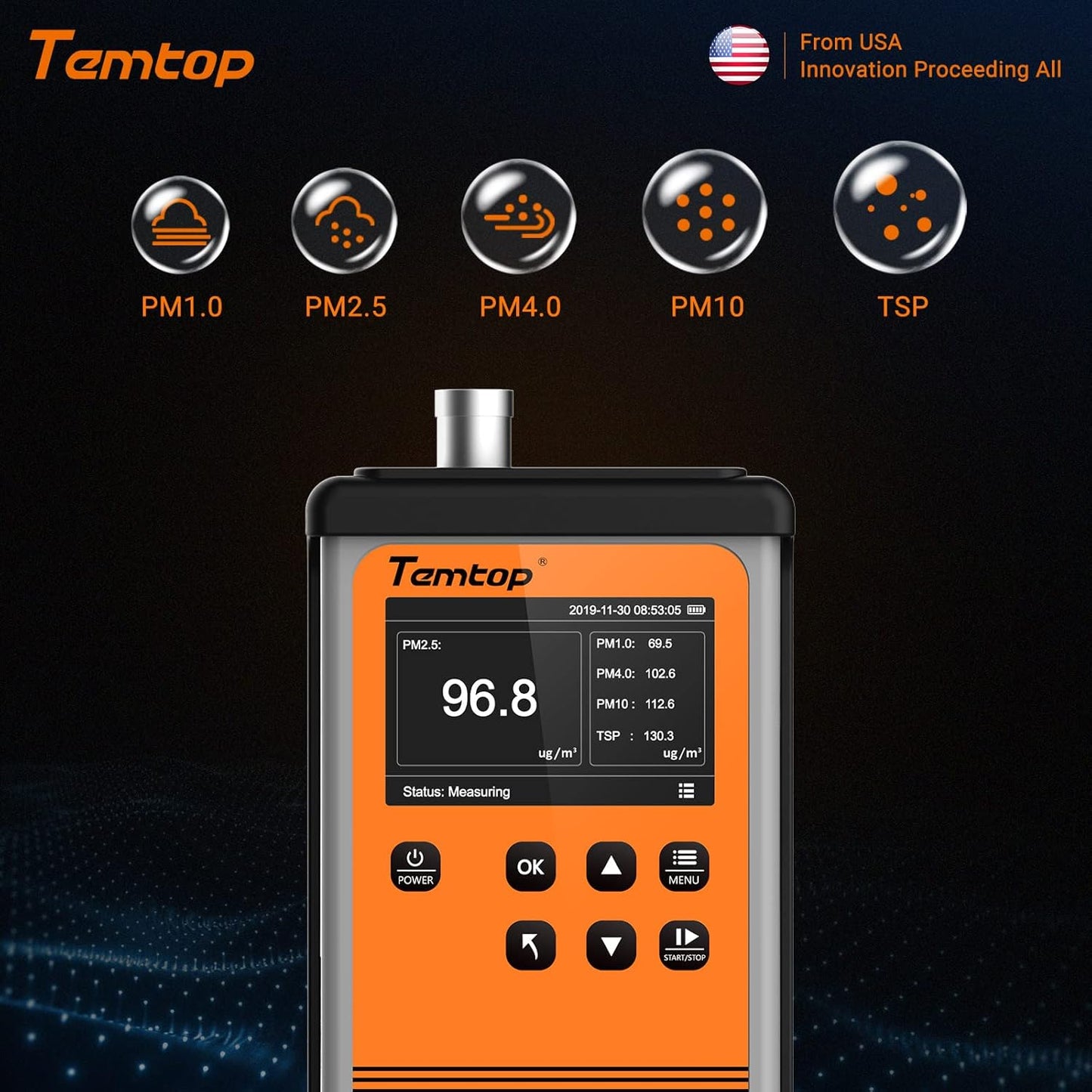 Temtop Particle Counter Aerosol Dust Monitor Professional Cleanroom Tester Laser Air Detector AQI Data Logger PM1.0 PM2.5 PM4.0 PM10 TSP PMD 351
