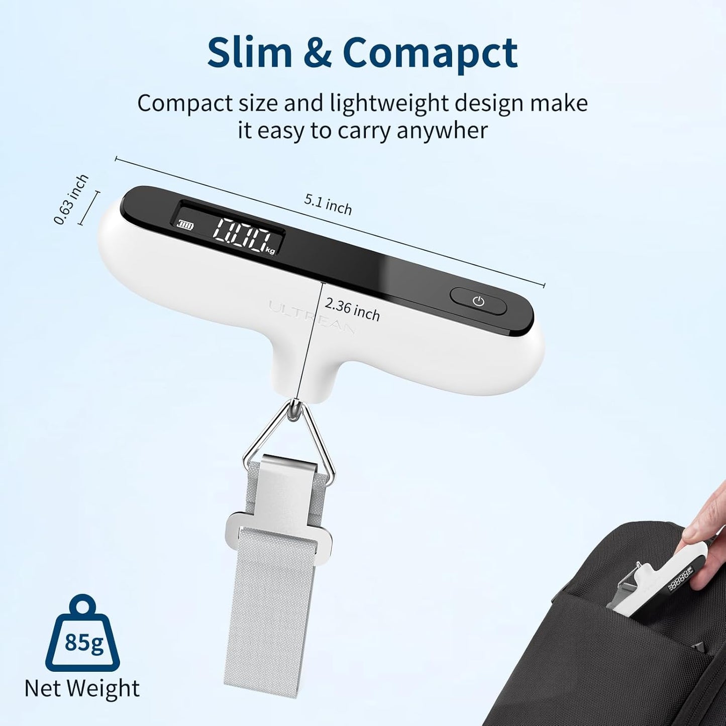 Ultrean Luggage Scale, 110lb Digital Suitcase Weight Scale for Travel, Portable Handheld Baggage Scale with Rubber Paint, Hook, Battery Included