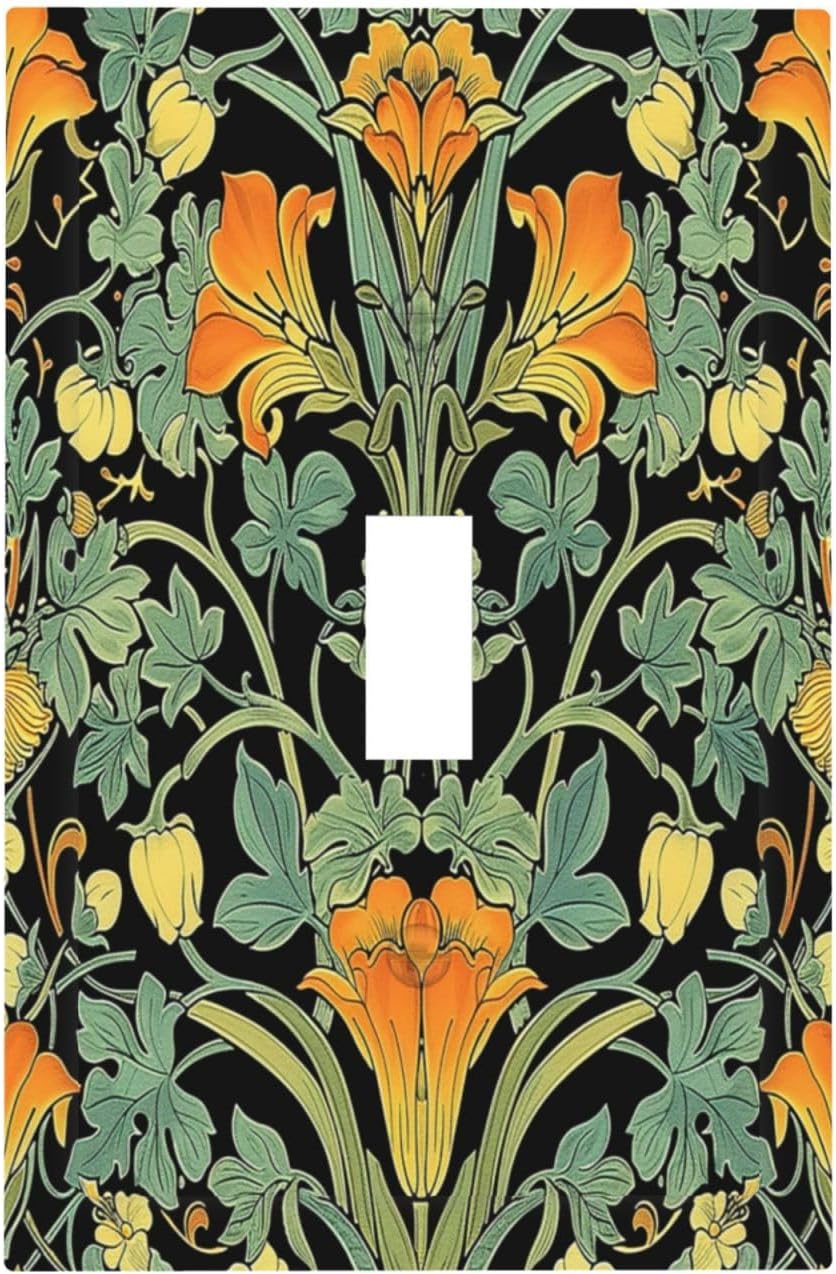Decorative Light Switch Cover William Morris Vintage Floral Green Yellow 1 Gang Single Toggle Device Electrical Faceplate Switchplates Decorator Outlet Wall Plate for Bedroom Home Decor