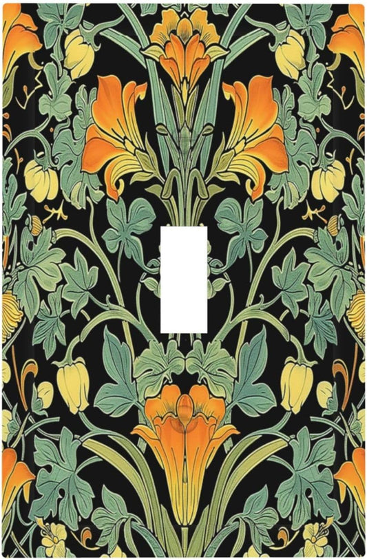 Decorative Light Switch Cover William Morris Vintage Floral Green Yellow 1 Gang Single Toggle Device Electrical Faceplate Switchplates Decorator Outlet Wall Plate for Bedroom Home Decor