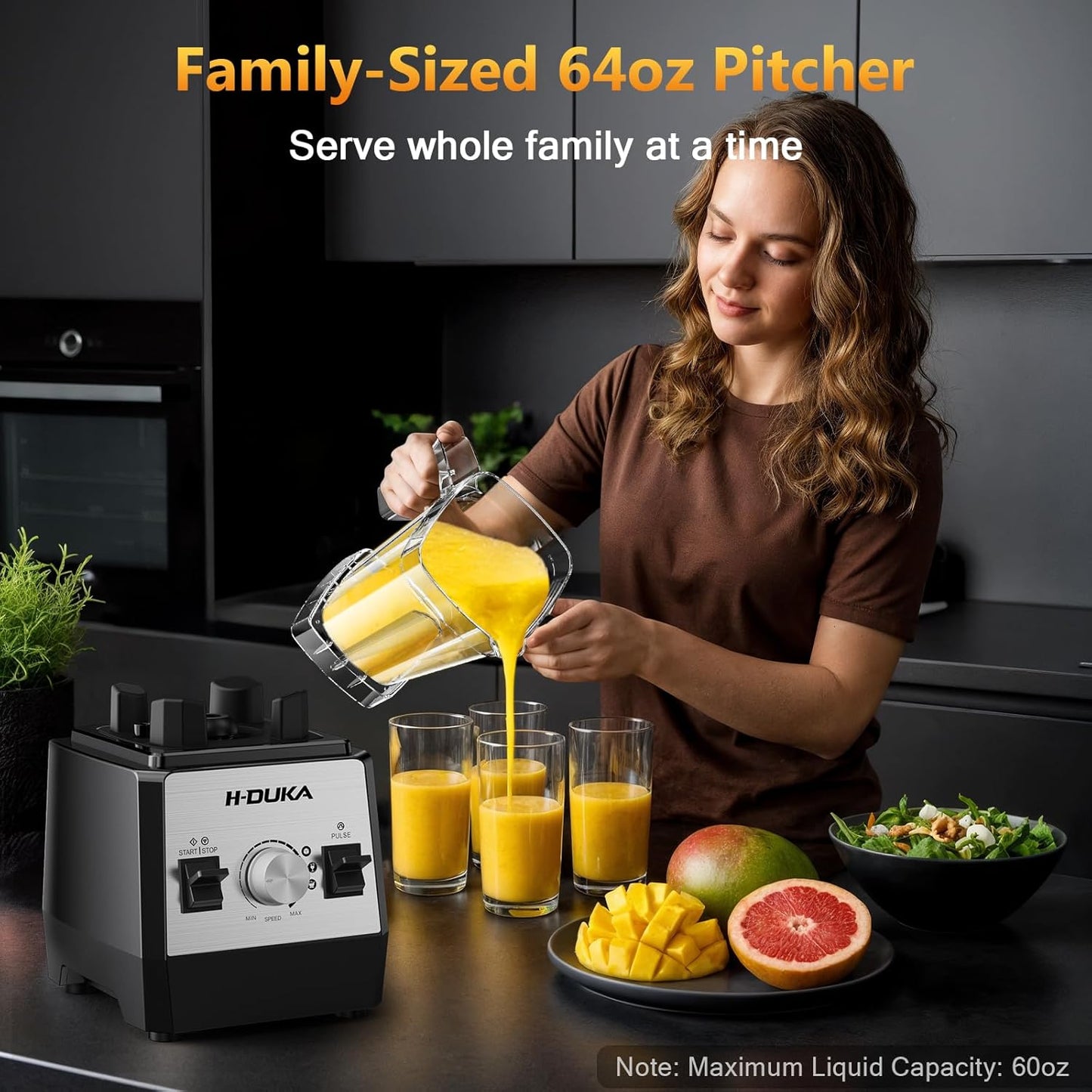 Blender for Smoothies with 64 Oz Capacity, Blenders for Kitchen with BPA-Free Container, Smoothie blender for Ice Crushing, Frozen Drink, Baby Food, Sauces, Dishwasher Safe